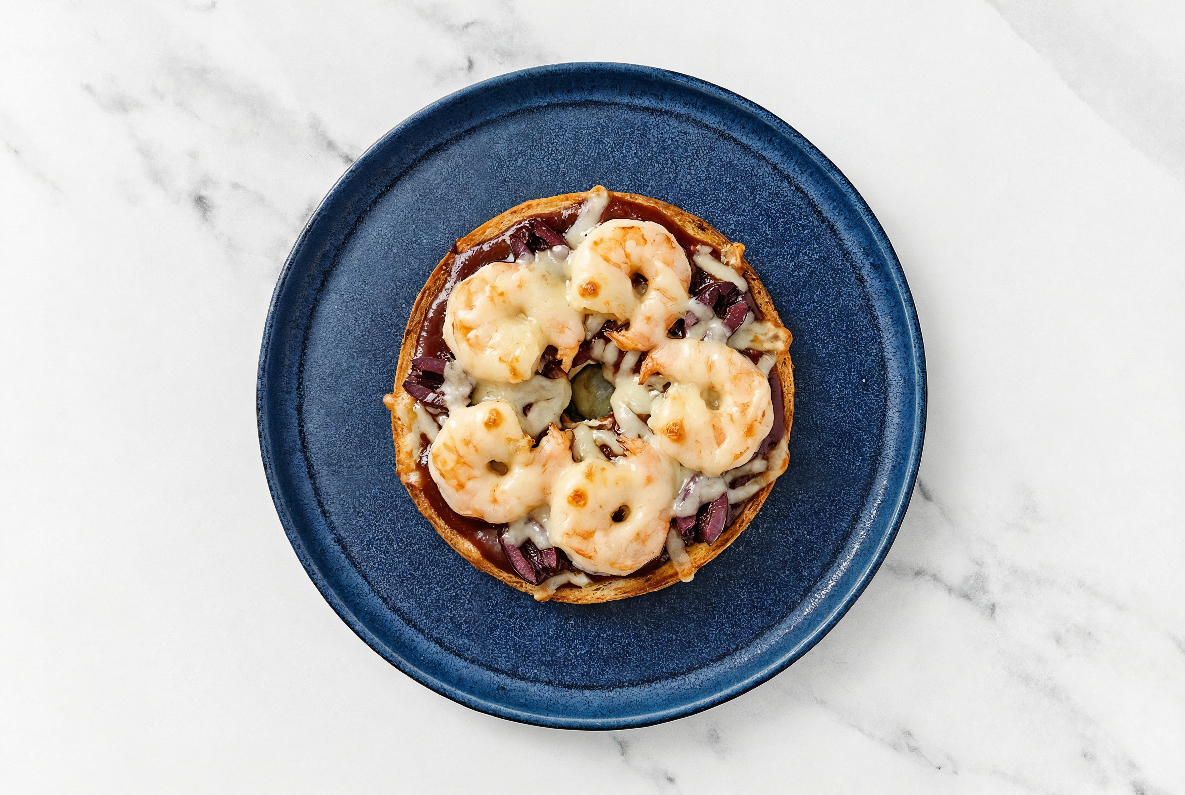 BBQ Shrimp + Olives Pizza Gluten-Free Plain Bagels