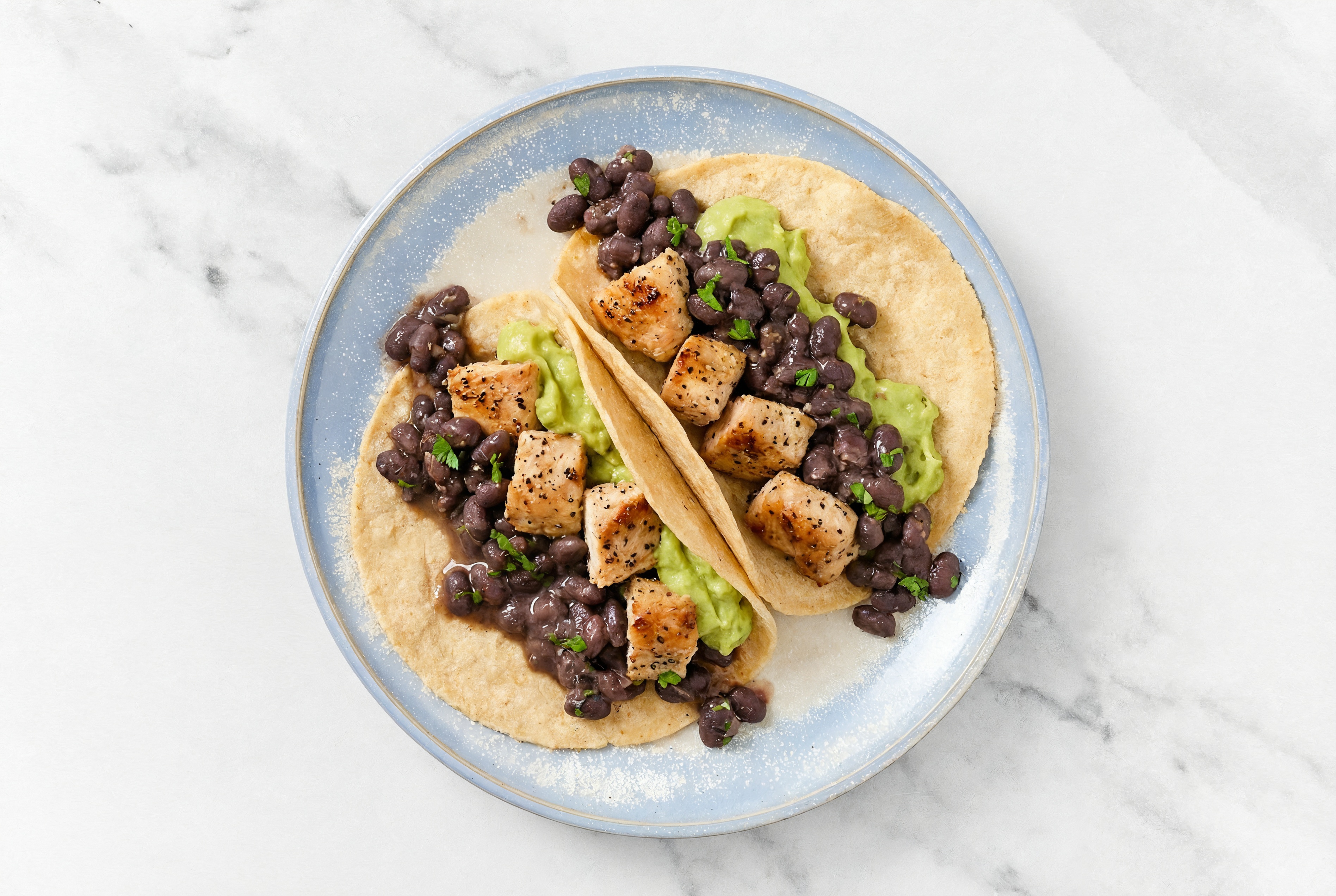 Garlic Turkey Tacos with Guacamole & Cuban Spiced Black Beans