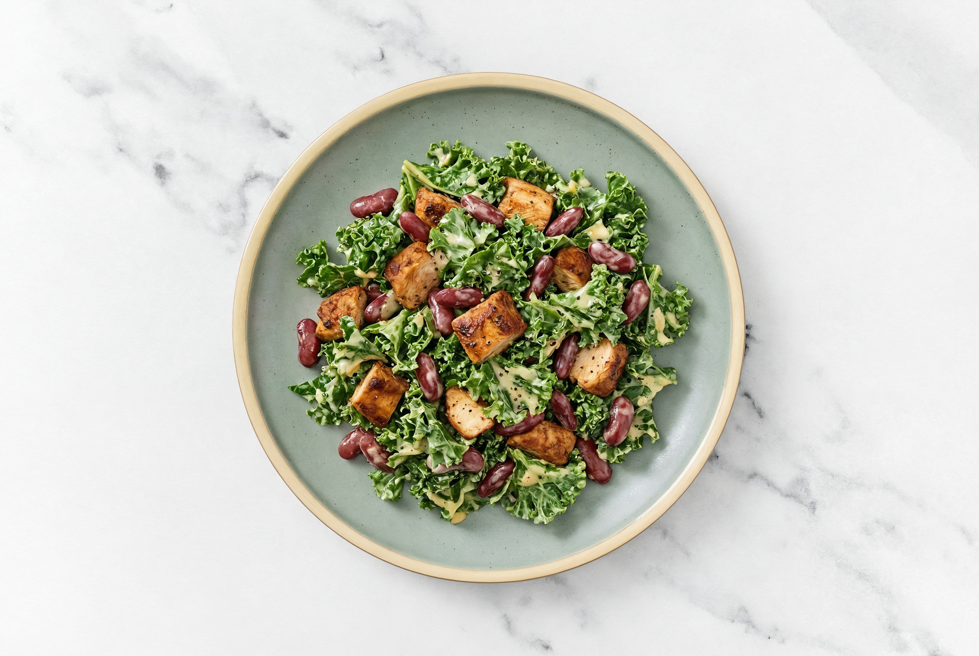 Creamy Kidney Beans + Chicken Kale Salad