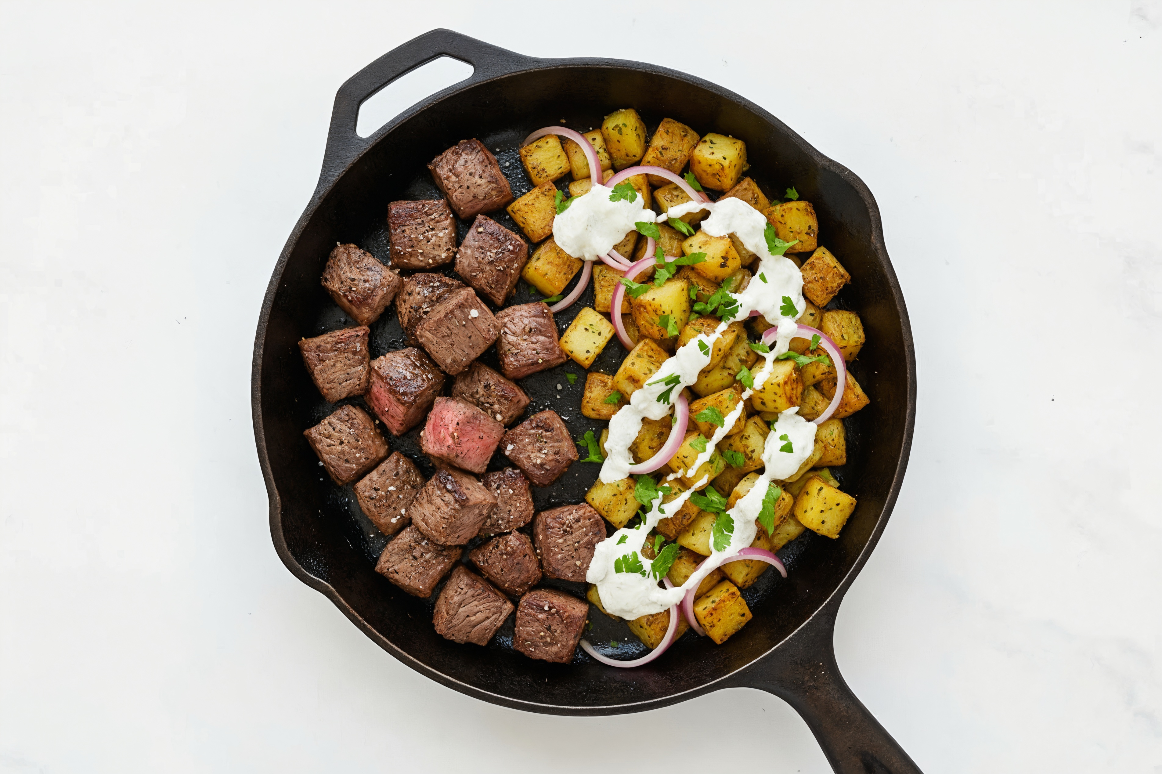Taverna-Style Beef Tips + Herbed Potatoes