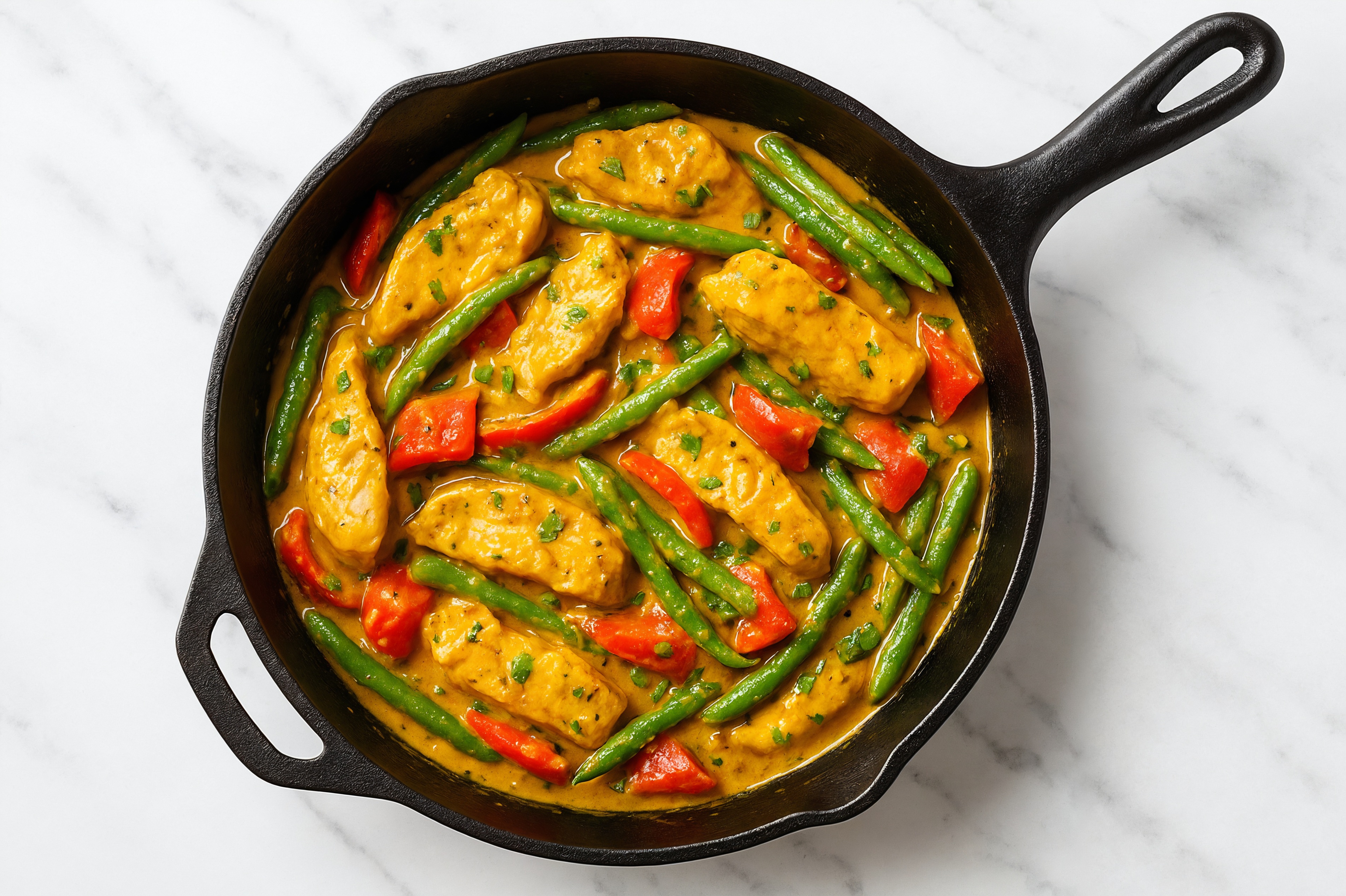 Coconut Curry Seasoned Grilled Chicken Breast with Organic Green Beans, Red Pepper + Cilantro