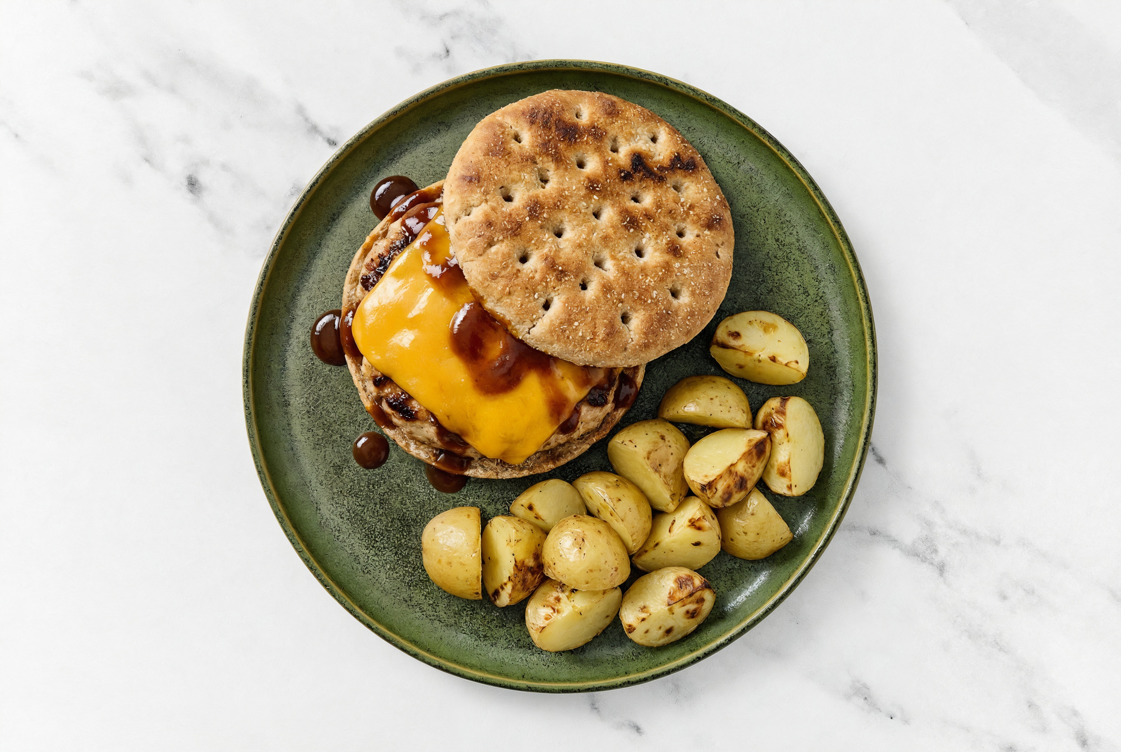 Rustic BBQ Grilled Turkey Cheeseburger + Yellow Potatoes