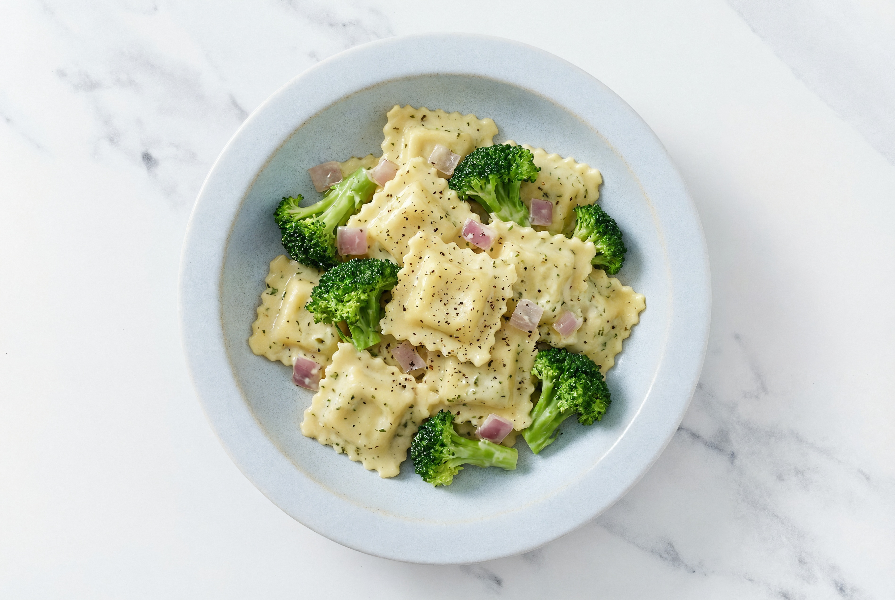 Creamy Ravioli Herb Cream with Organic Broccoli