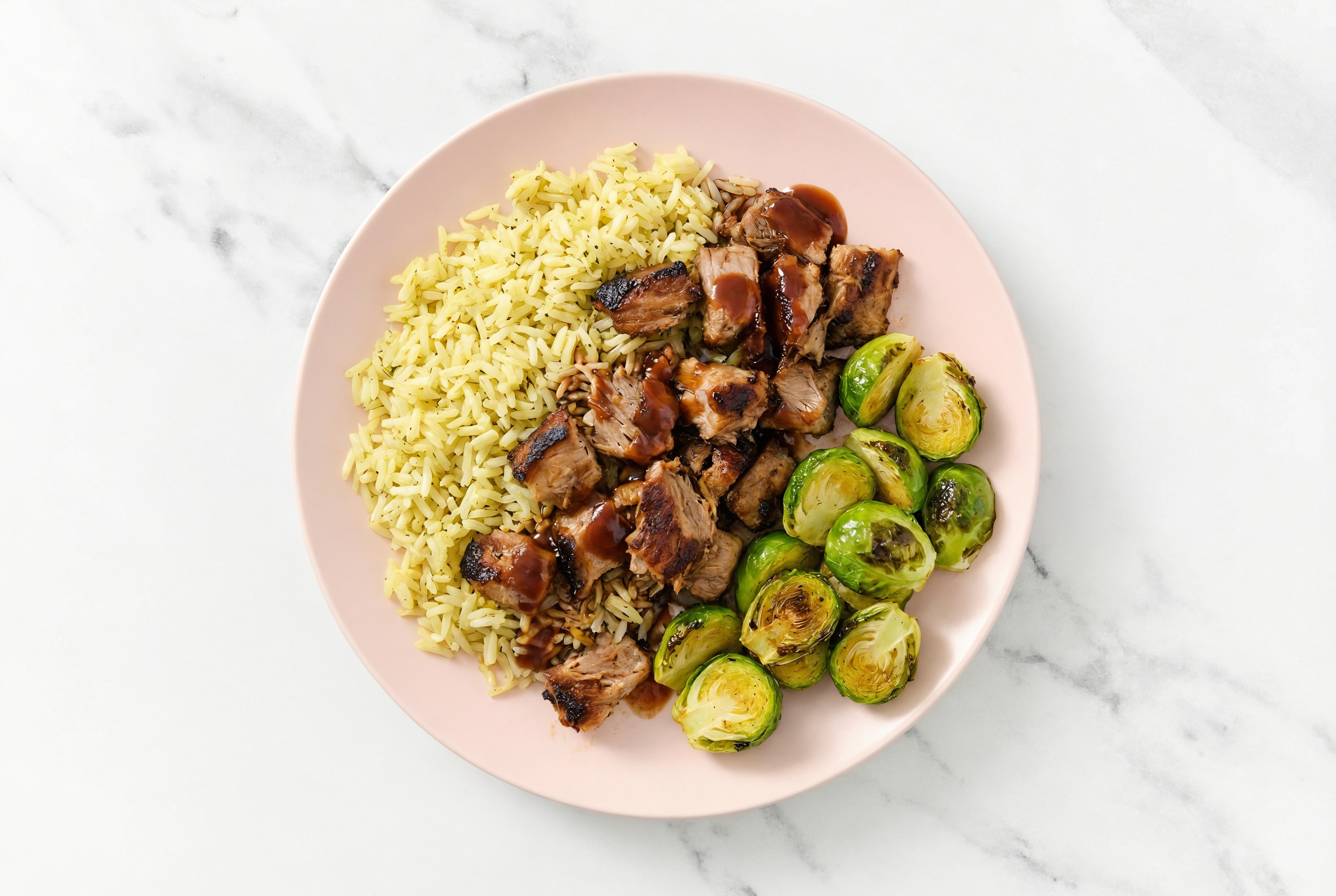 BBQ Pork with Brussels + Jasmine Rice with Original BBQ Sauce