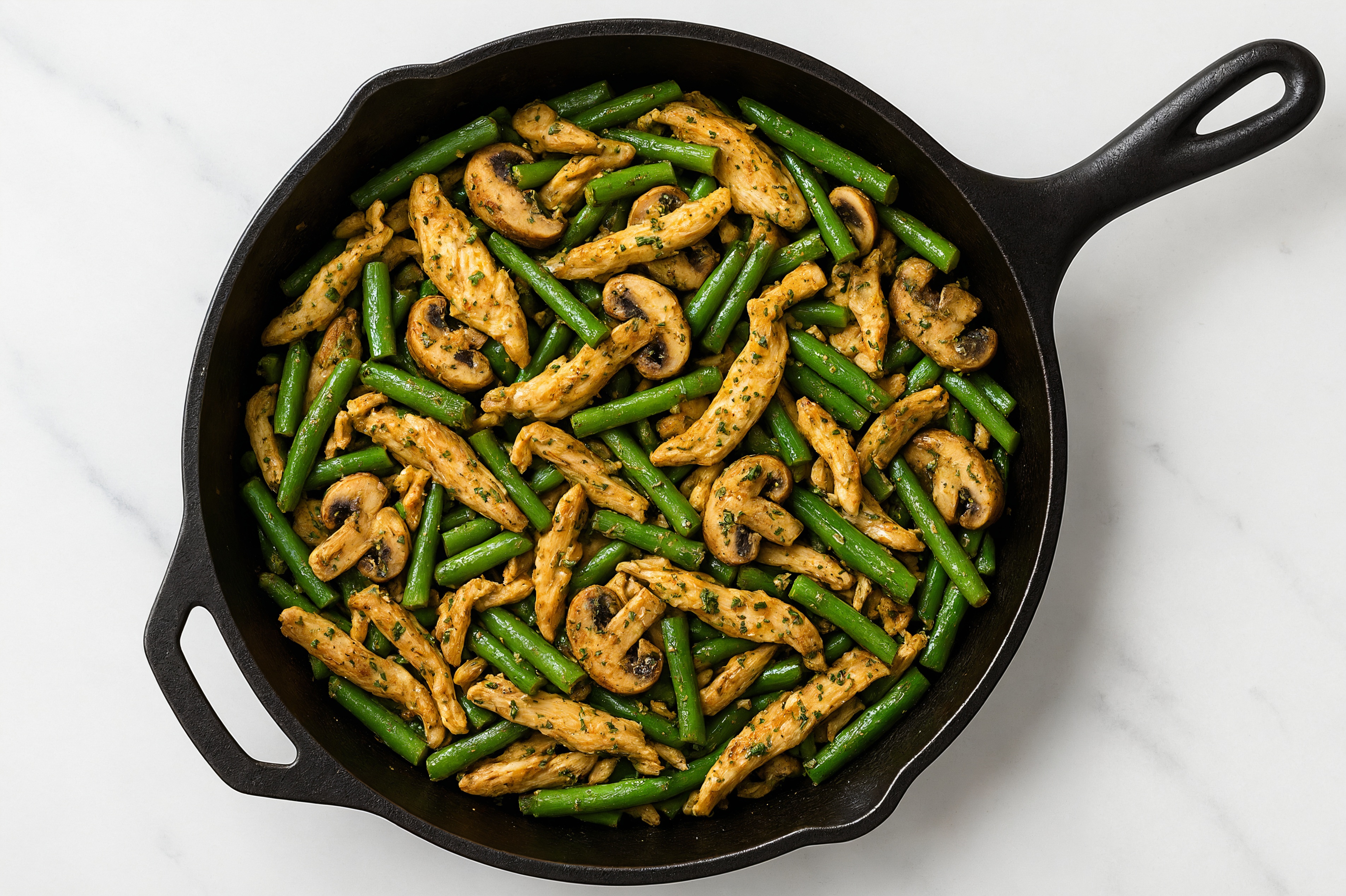 Garlicky Chicken Strips with Mushrooms + Organic Green Beans