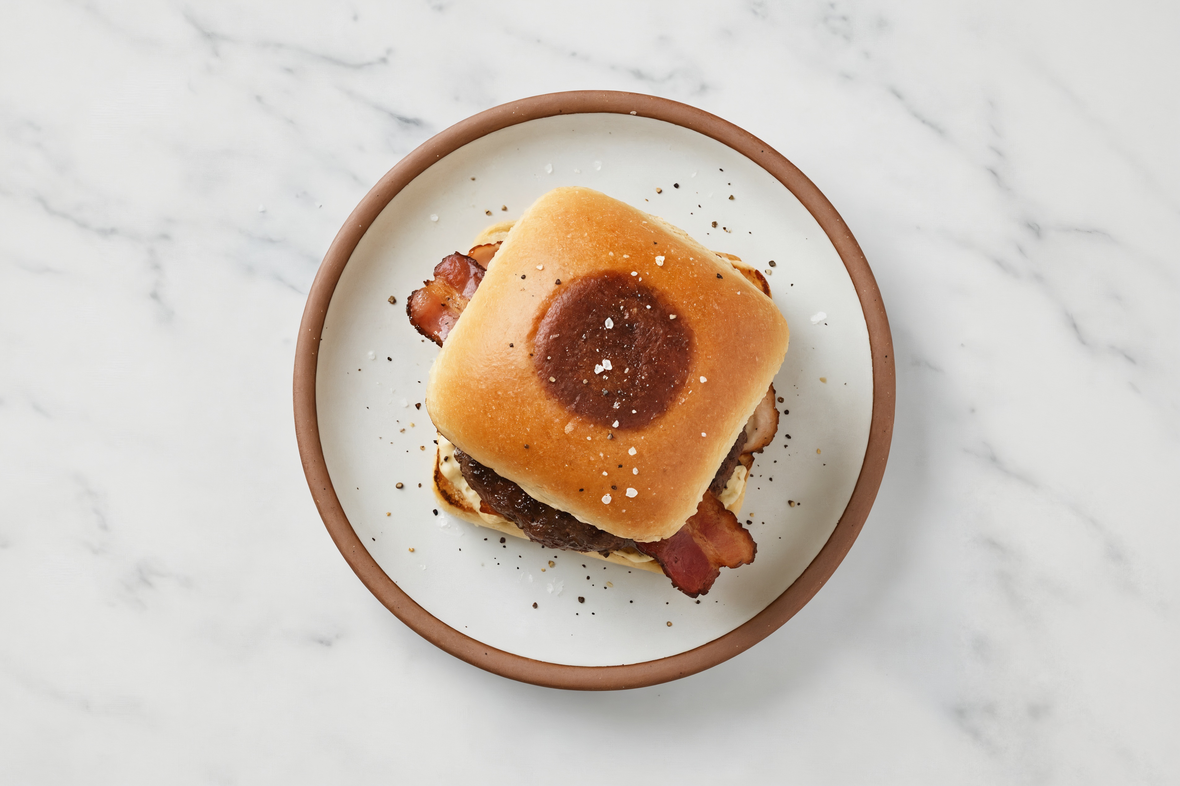 Beef Burger on Ciabatta with Horseradish & Turkey Bacon