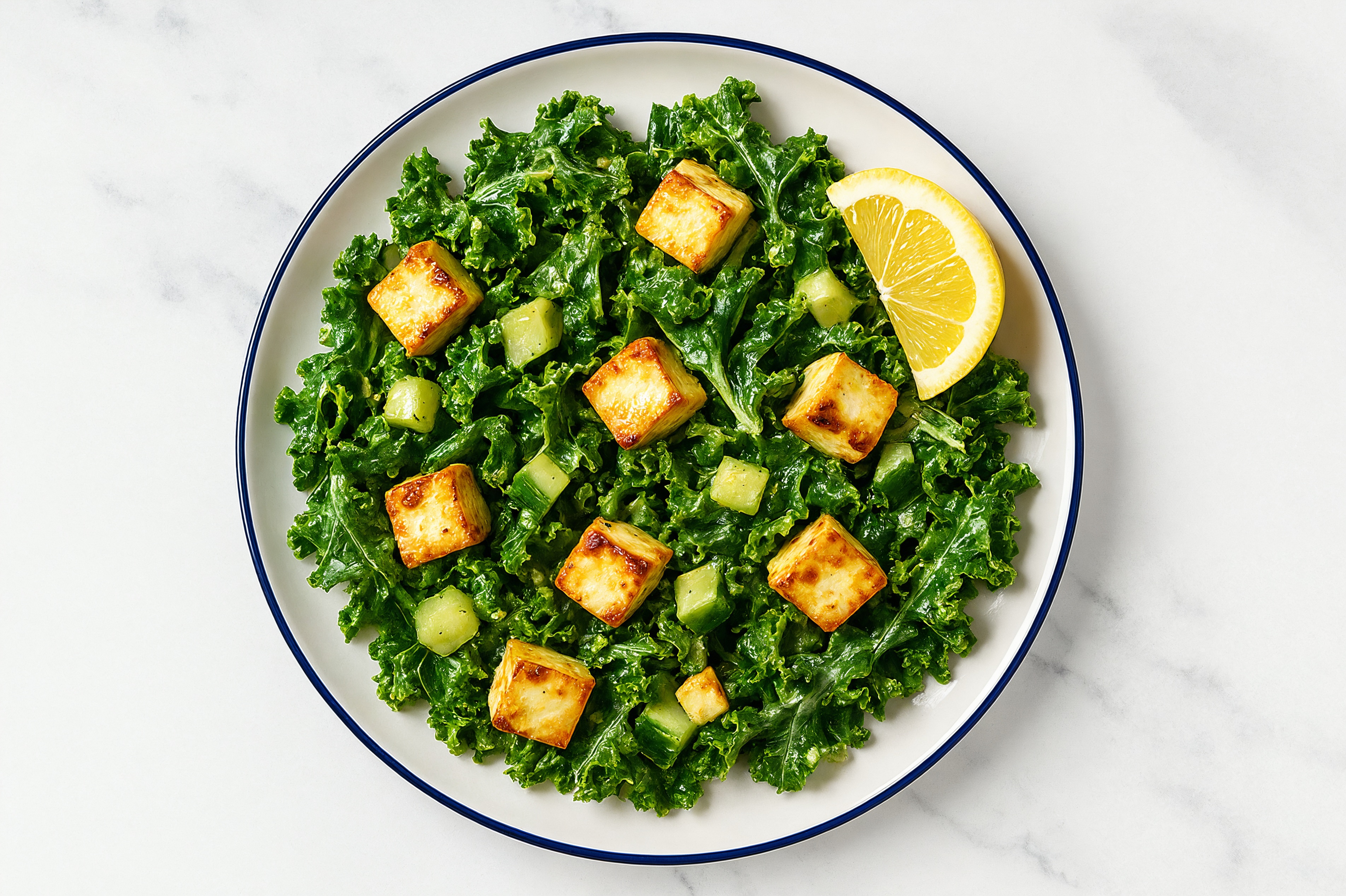 Garlic Lemon Paneer + Kale Salad