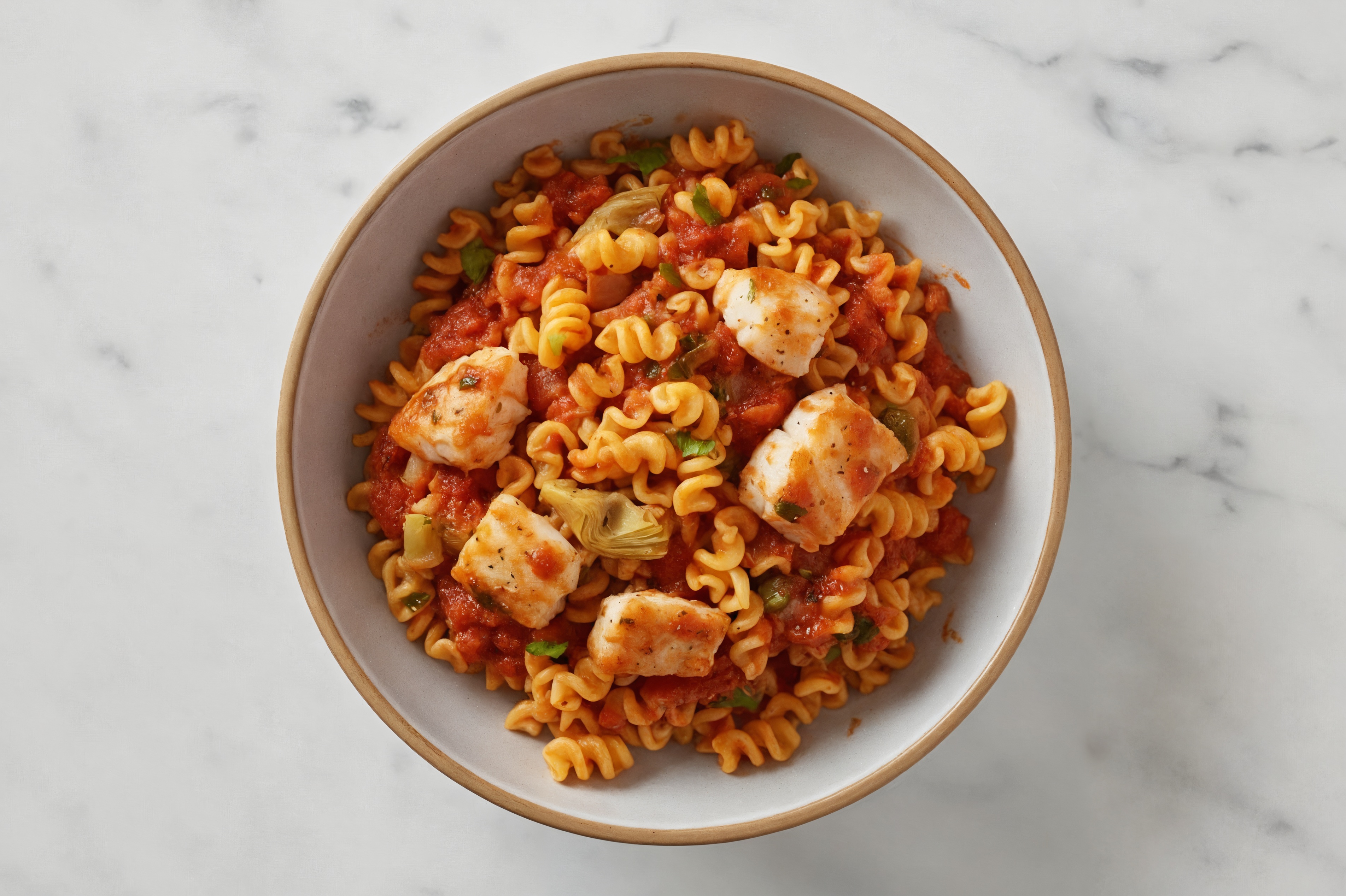 Classic Halibut Radiatori Pasta with Artichoke Hearts