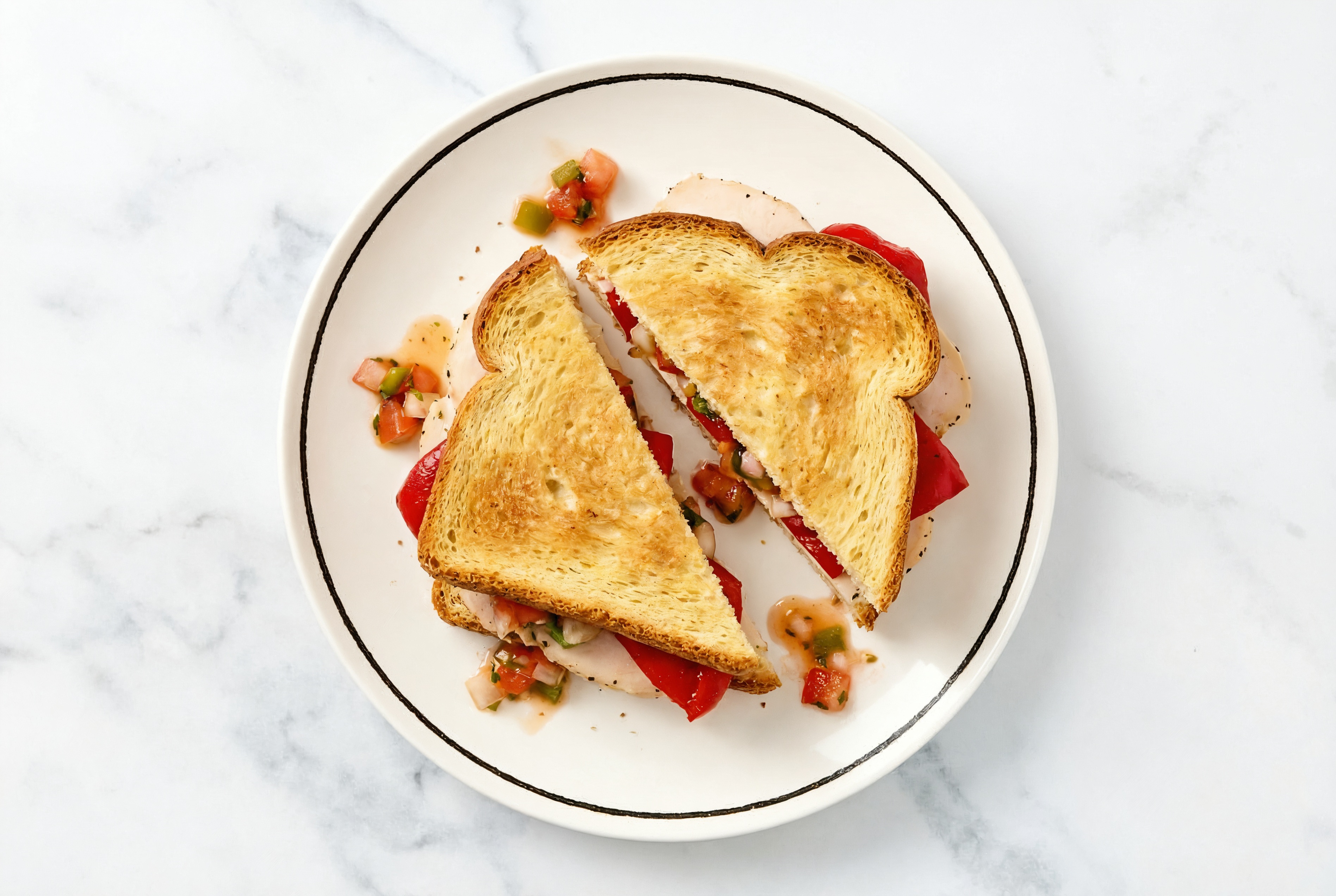 Mexican Roasted Chicken Sandwich with Roasted Peppers on Honey White Bread