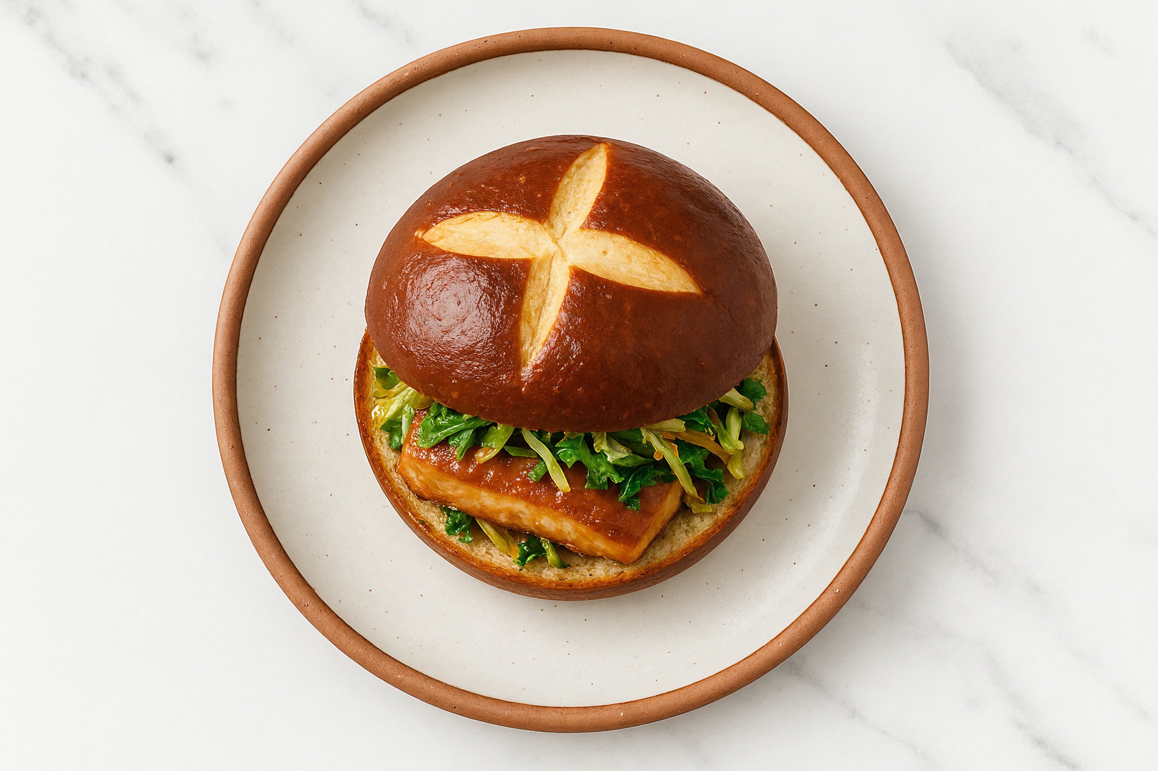 Thai Peanut Halibut Sandwich with Pretzel Burger Buns