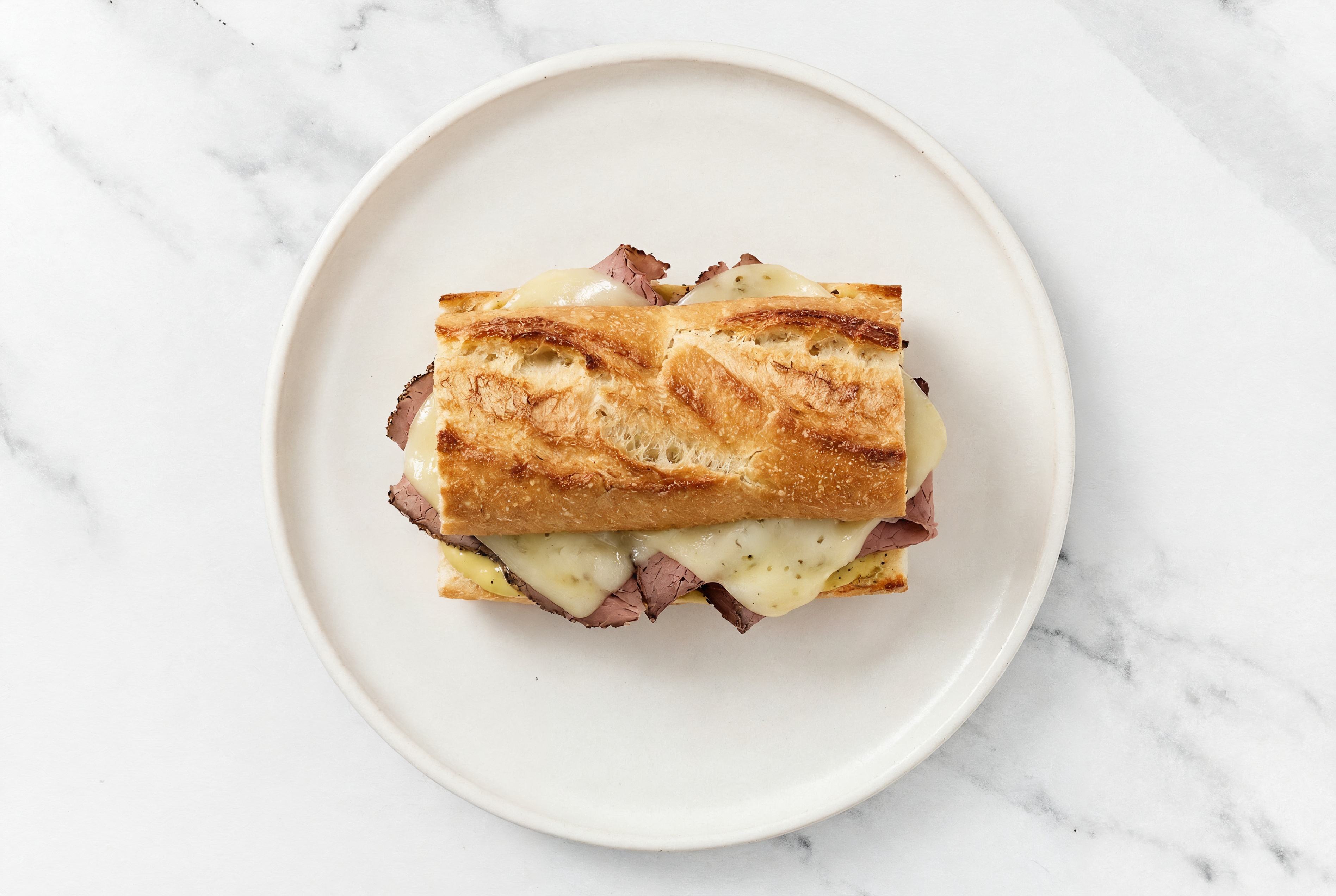 Roast Beef and Havarti on a Baguette with Honey Mustard Garlic Sauce