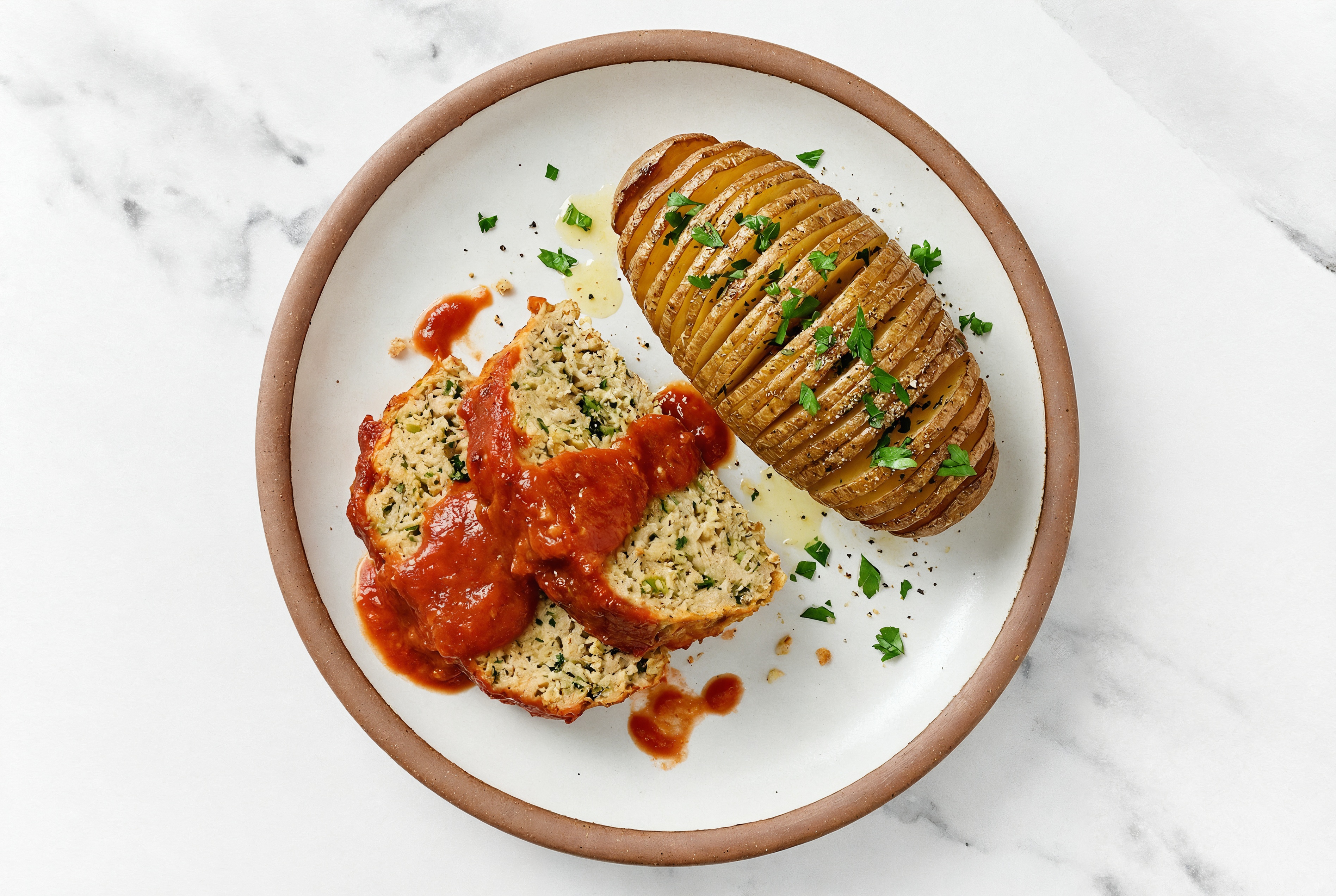 Turkey Meatloaf + Hassleback Microwave-Ready Russet Potato