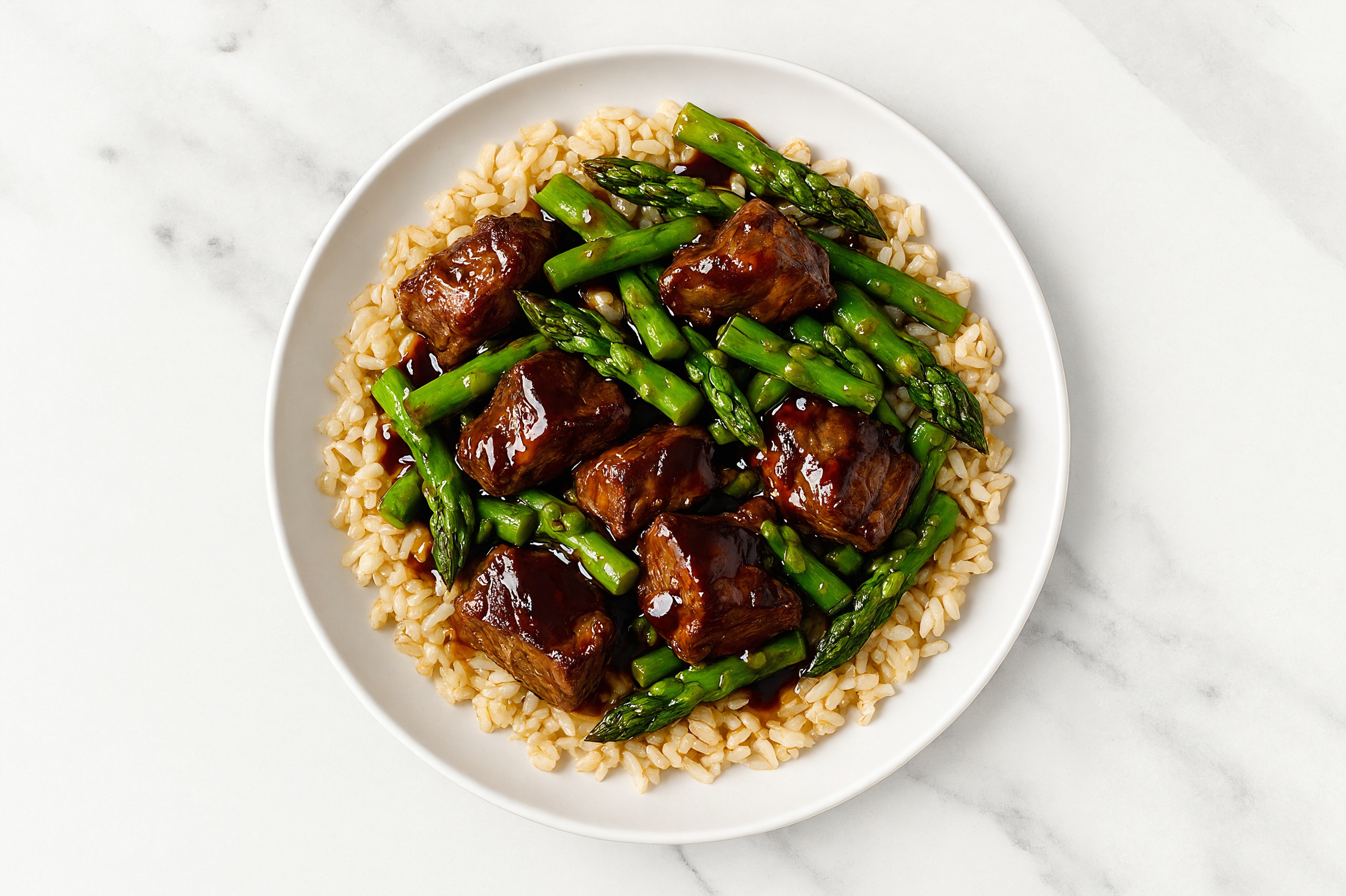 Japanese BBQ Seared Lamb + Organic Brown Rice Bowl with Baby Asparagus