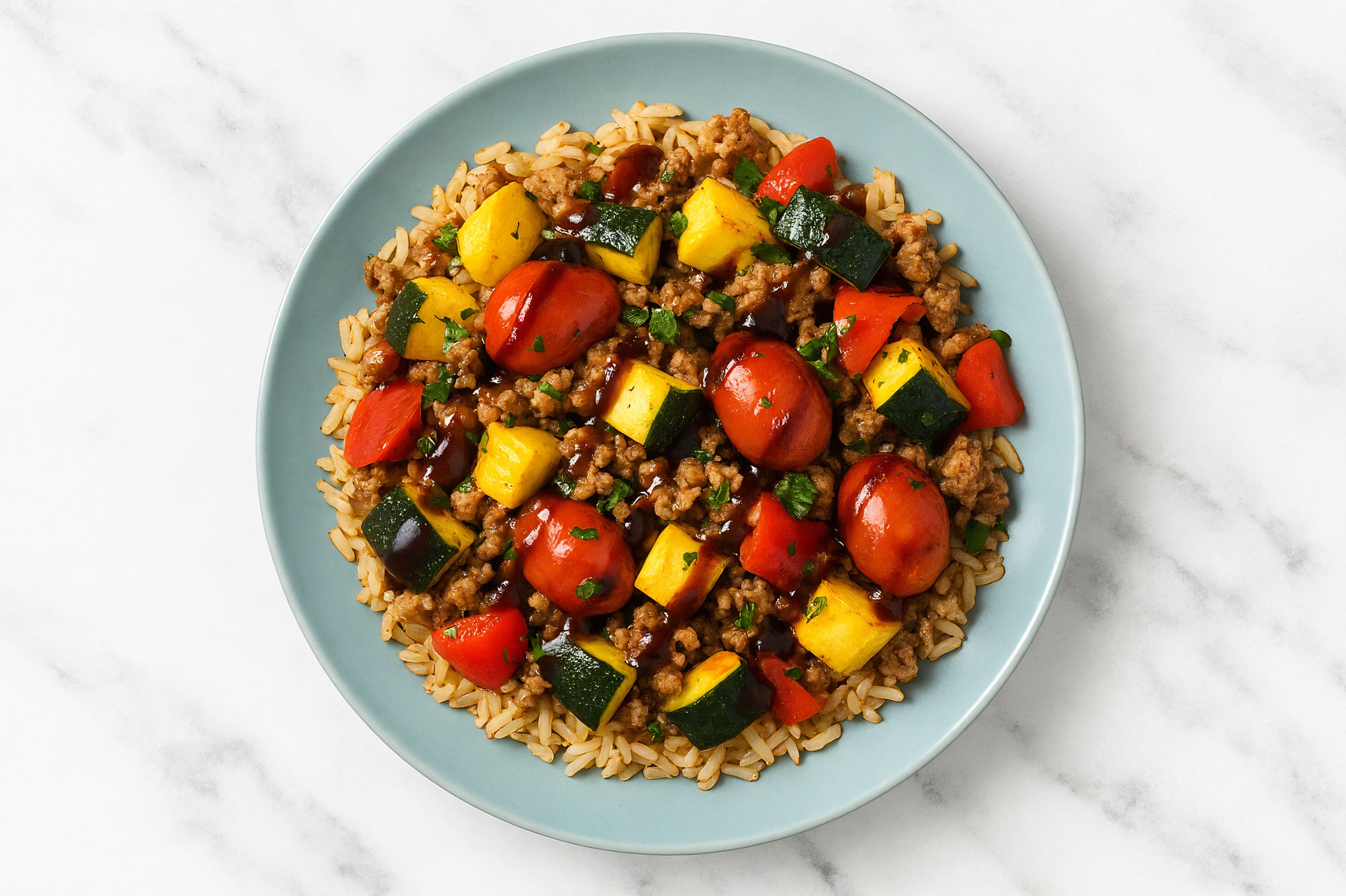 Japanese BBQ Ground Lamb + Rice Bowl with Mixed Veggies