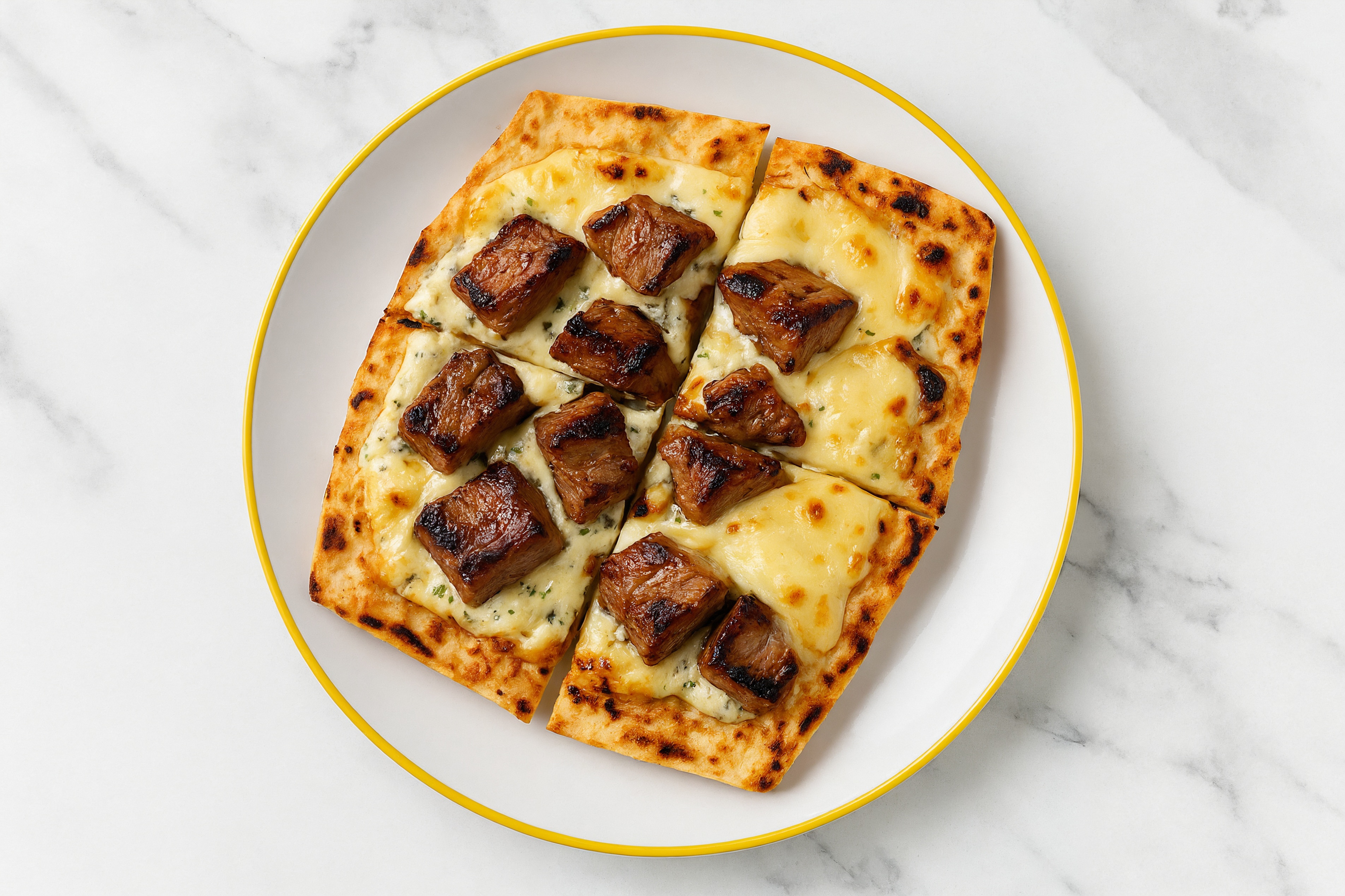 Creamy Feta Sirloin Grilled Pizza with Mild Havarti