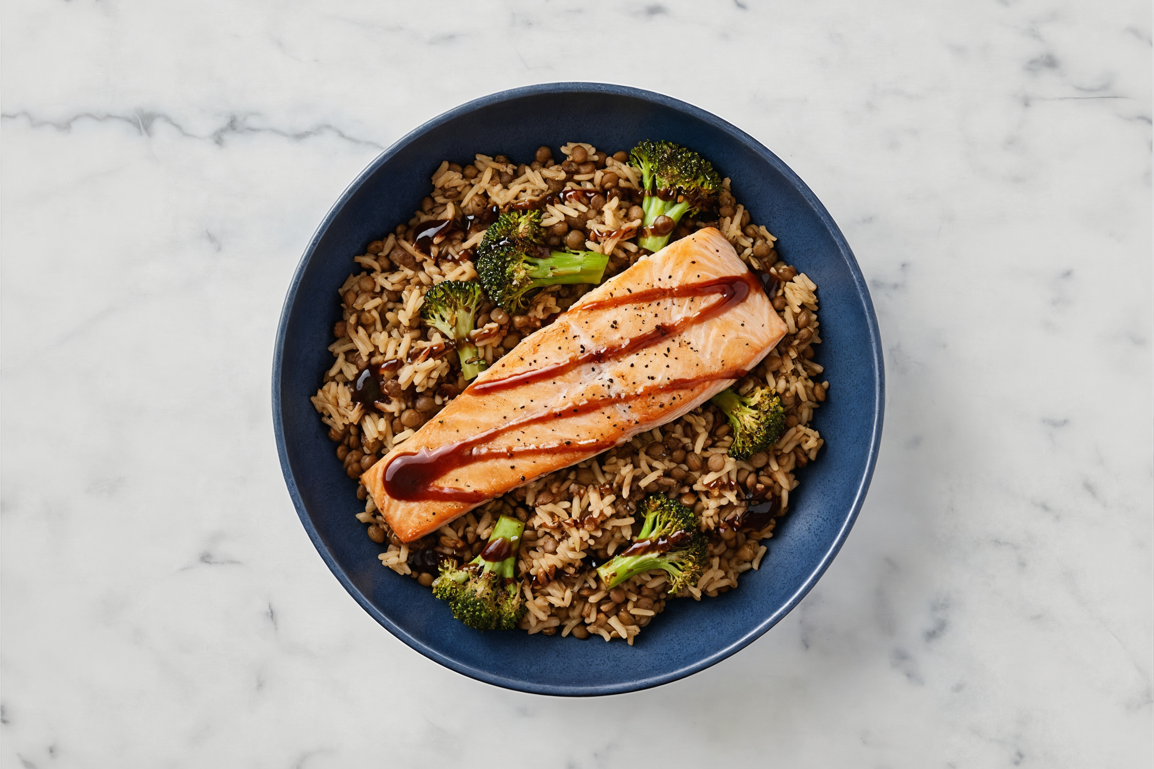 Sweet Teriyaki Trout + Lentil Bowl with Broccoli