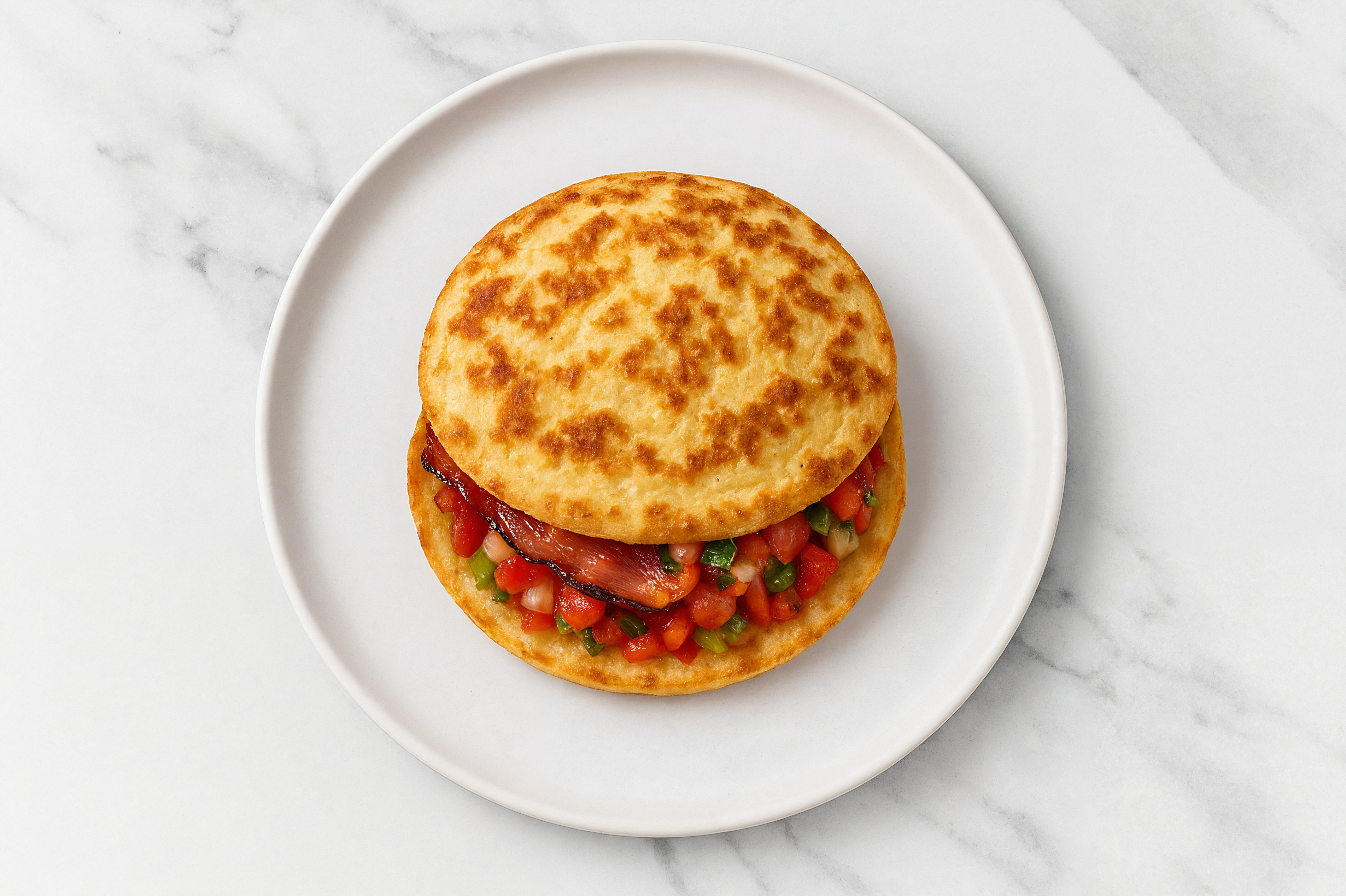 Mexican Turkey Bacon Sandwich with Roasted Peppers on Cauliflower Rounds