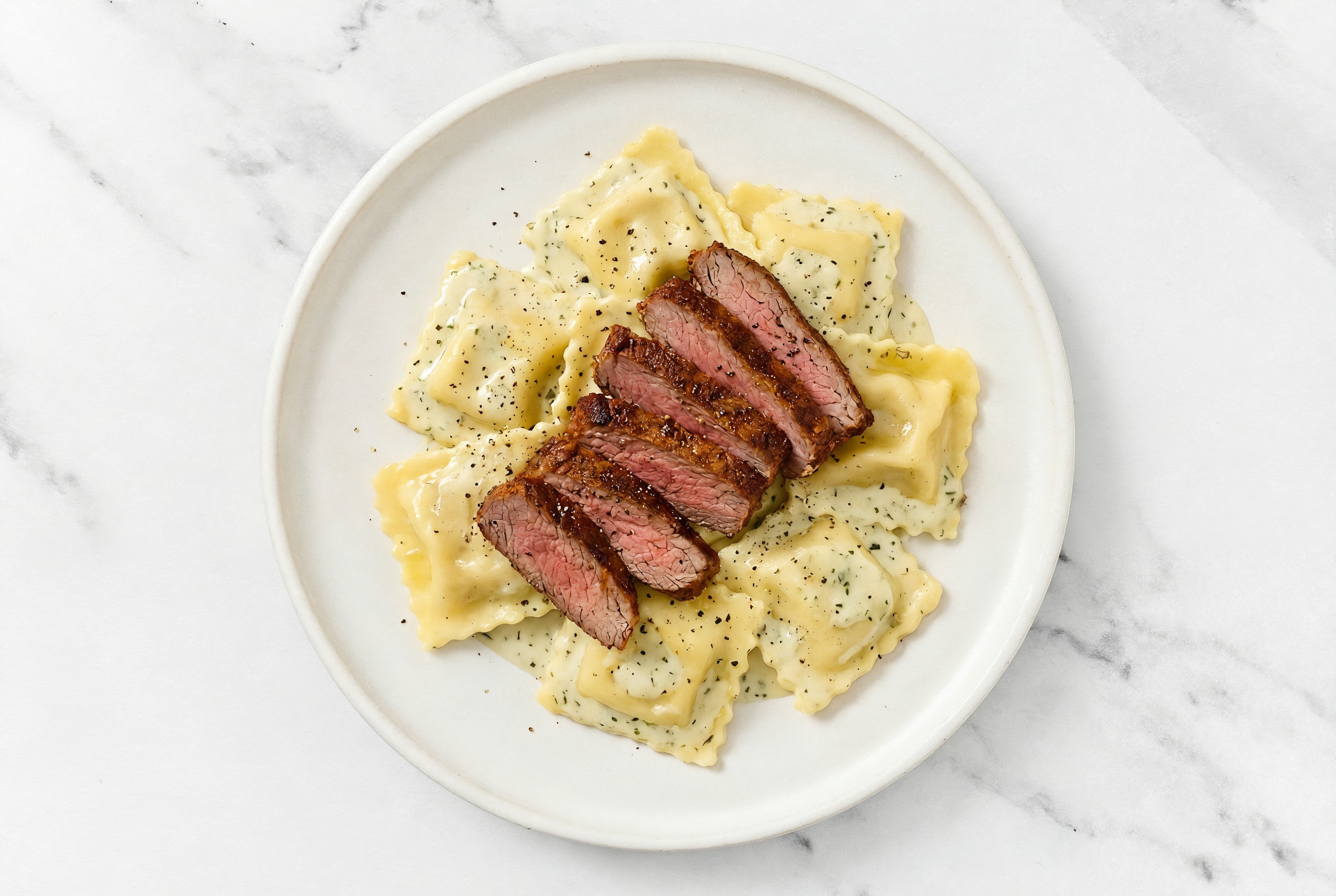 Steakhouse Beef Bolognese Ravioli Herb Cream