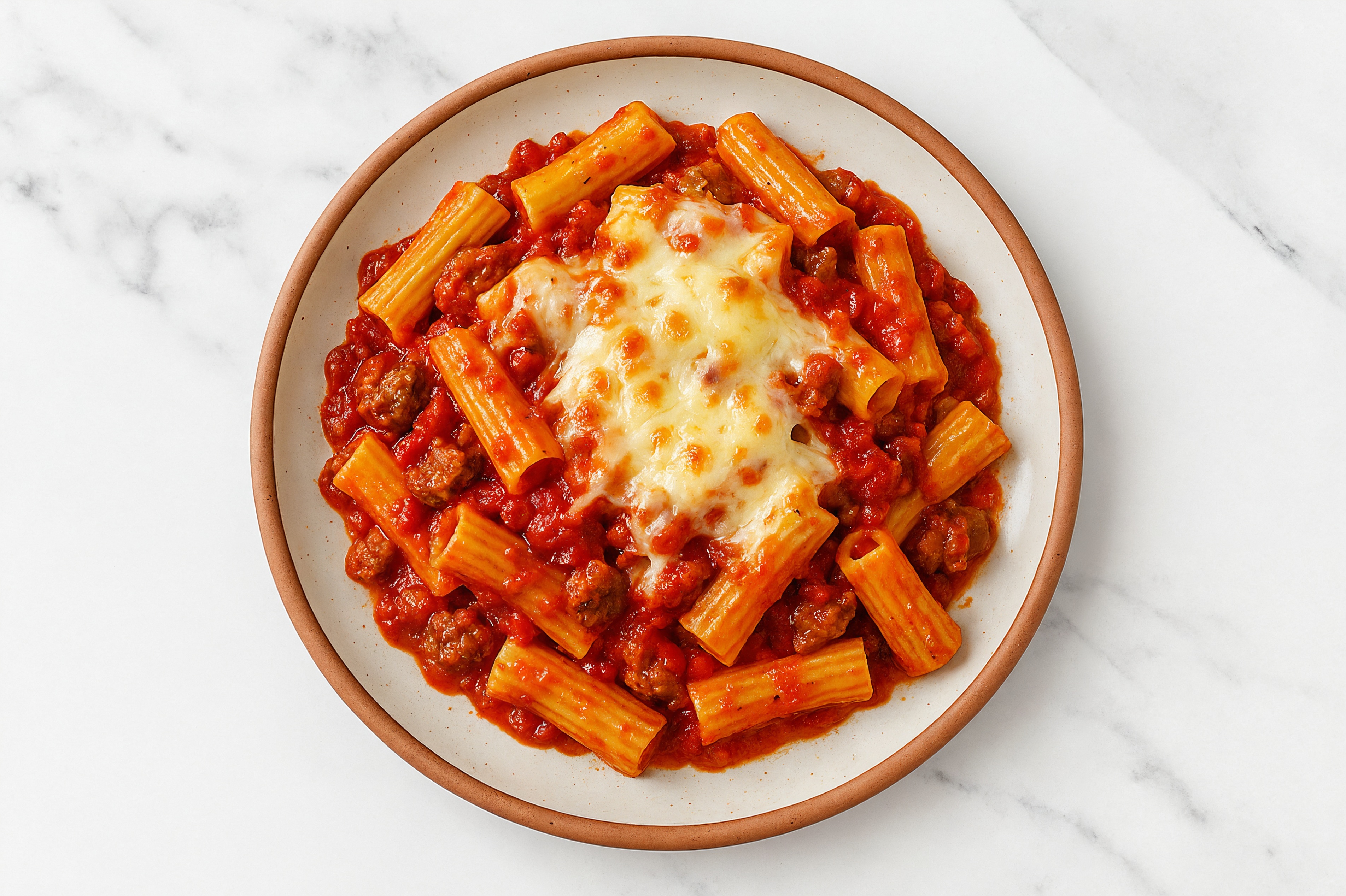 Spicy Sausage Marinara Baked Rigatoni Pasta