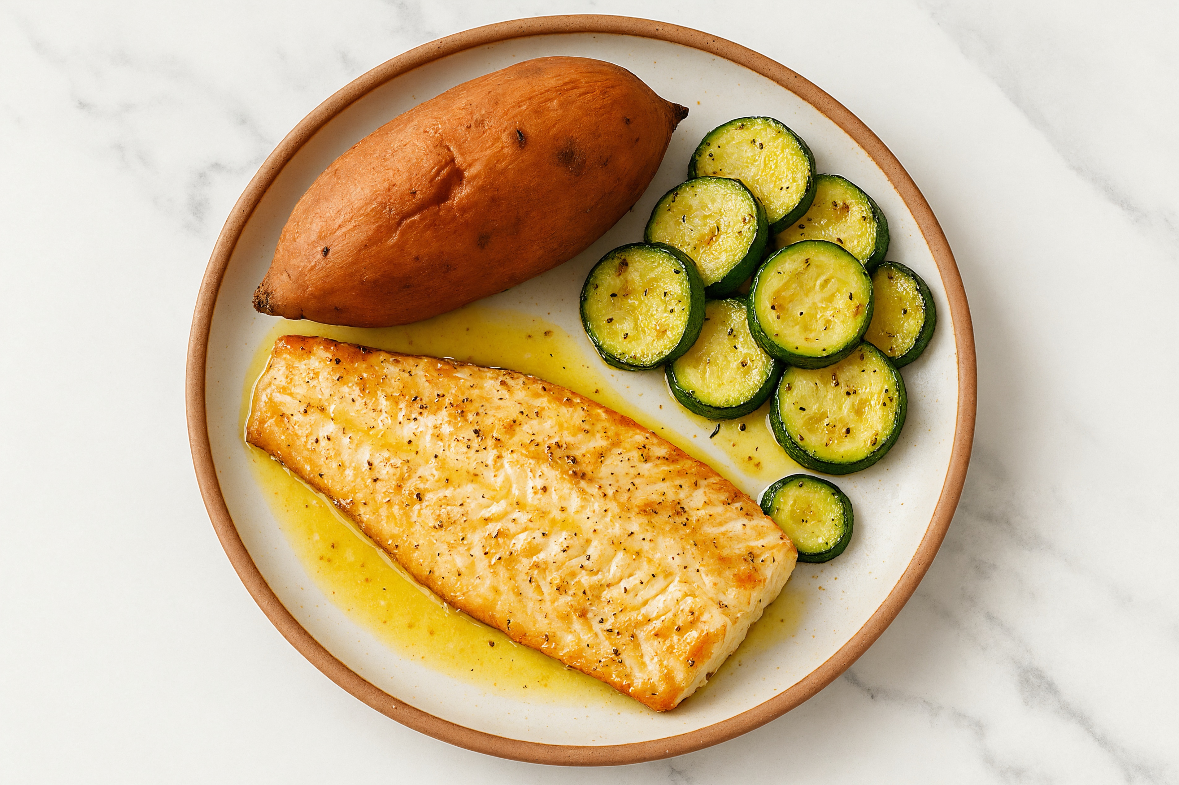 Lemon-Slow Churned Pasture Butter Trout with Sweet Potato & Zucchini