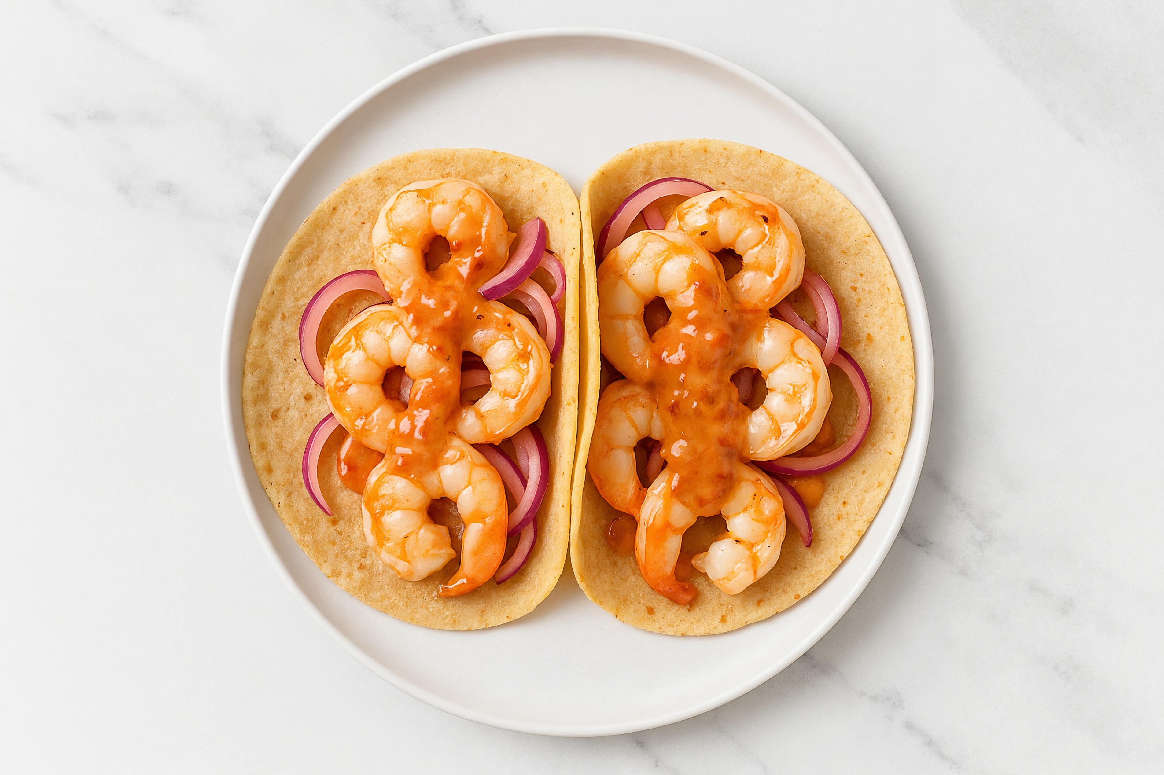 Herby Bang Shrimp Tacos with Red Onion