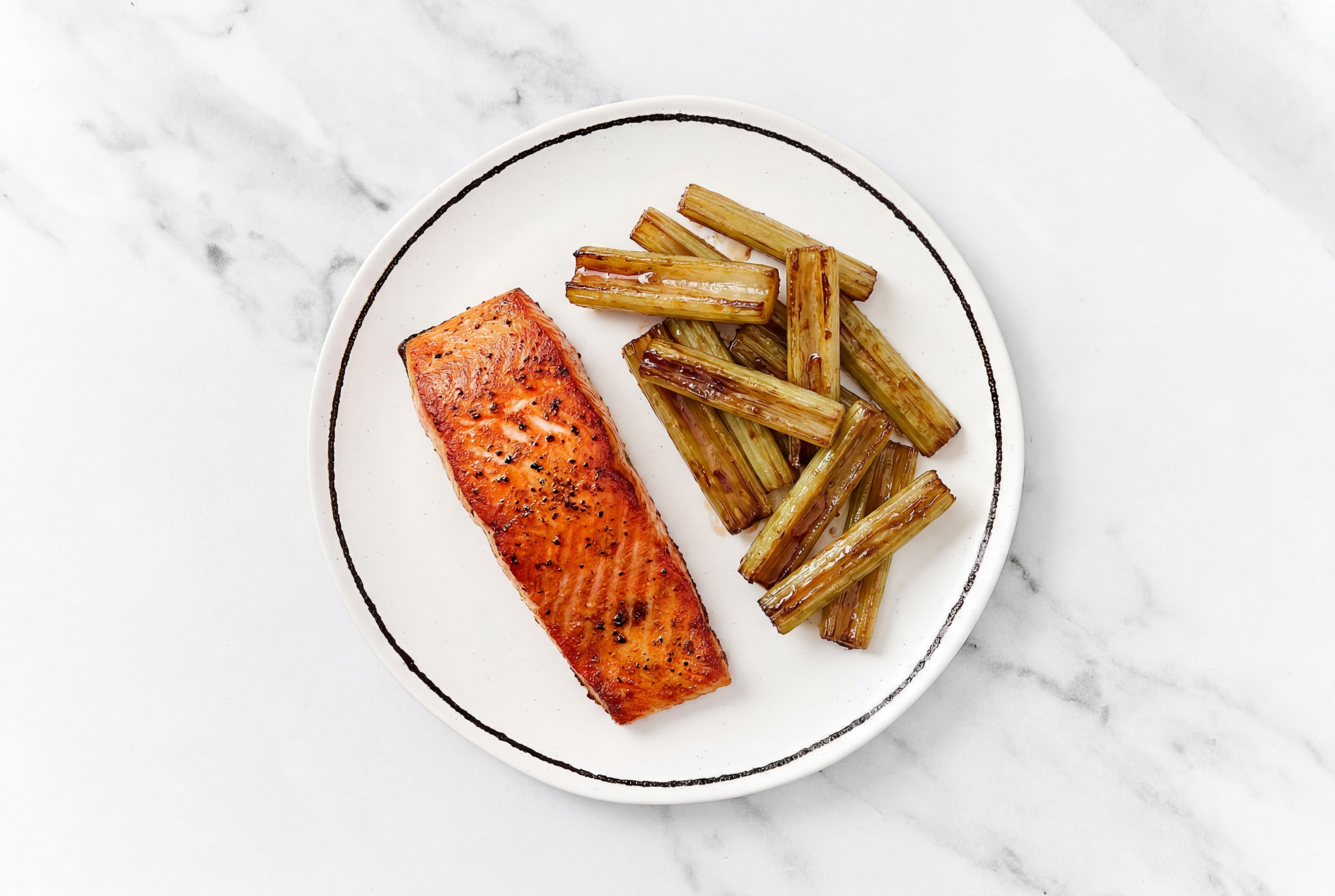 Blackened Sockeye Salmon + Maple Glazed Celery