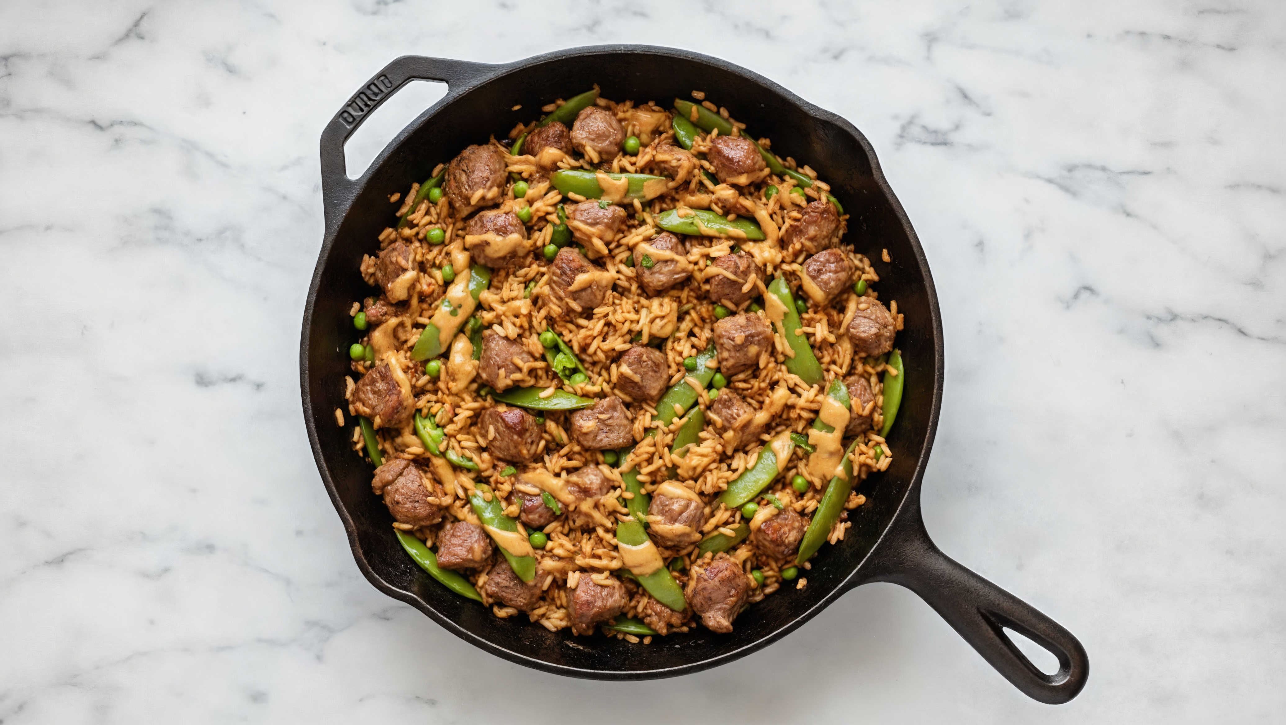Thai Peanut Pea Snap + Lamb Stir-Fry with Brown Rice
