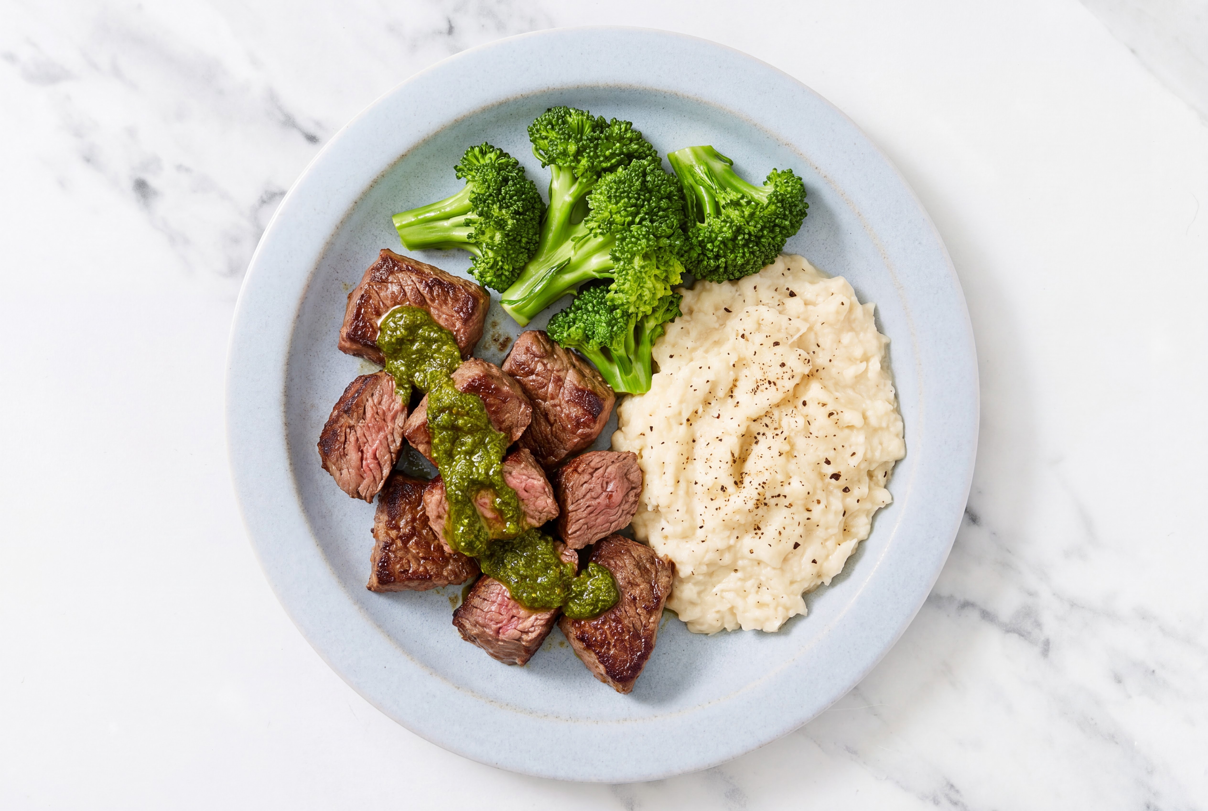 Zhoug Steak Dinner with Broccoli Florets