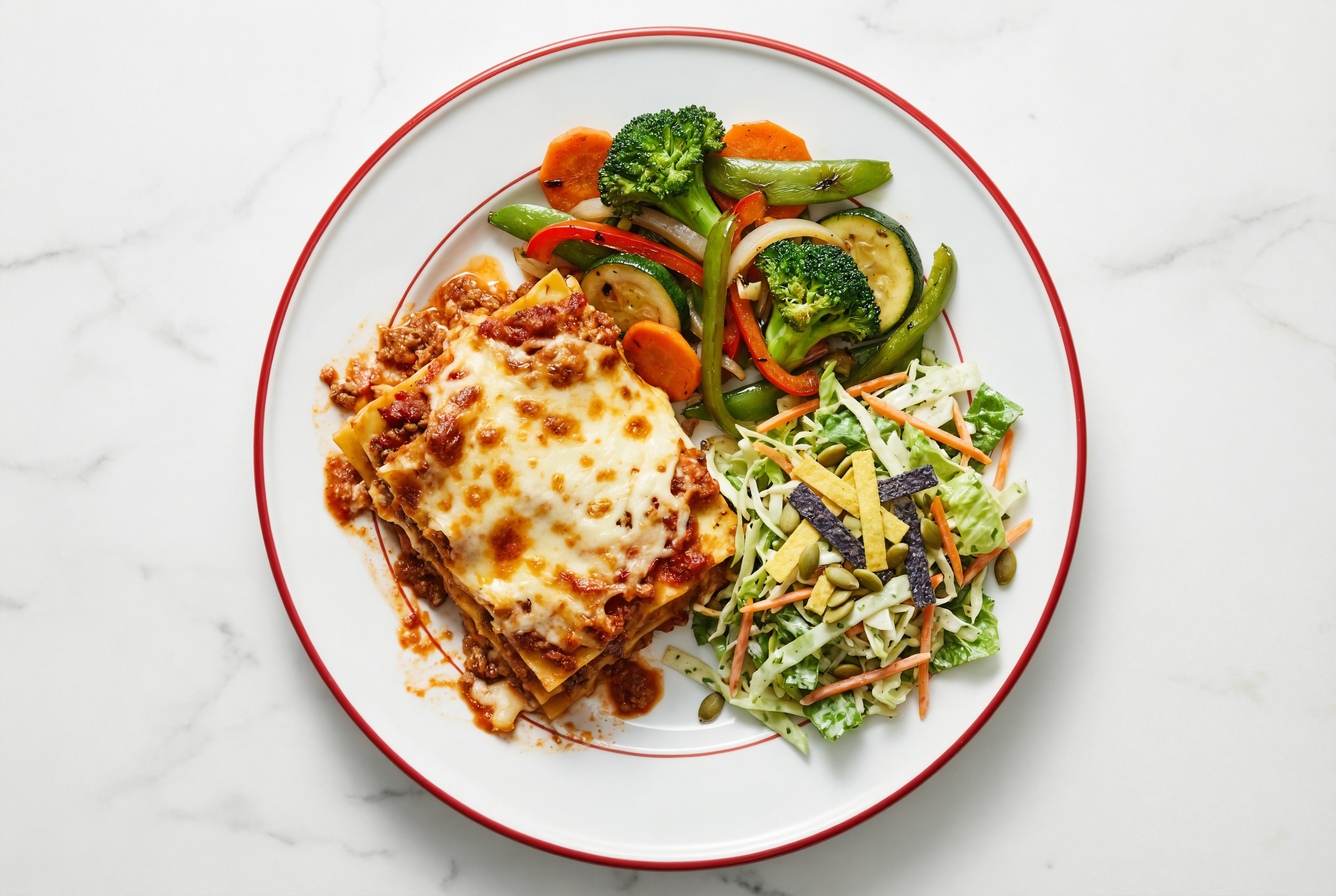 Lasagna Bolognese with Mixed Veggies + Southwest Salad