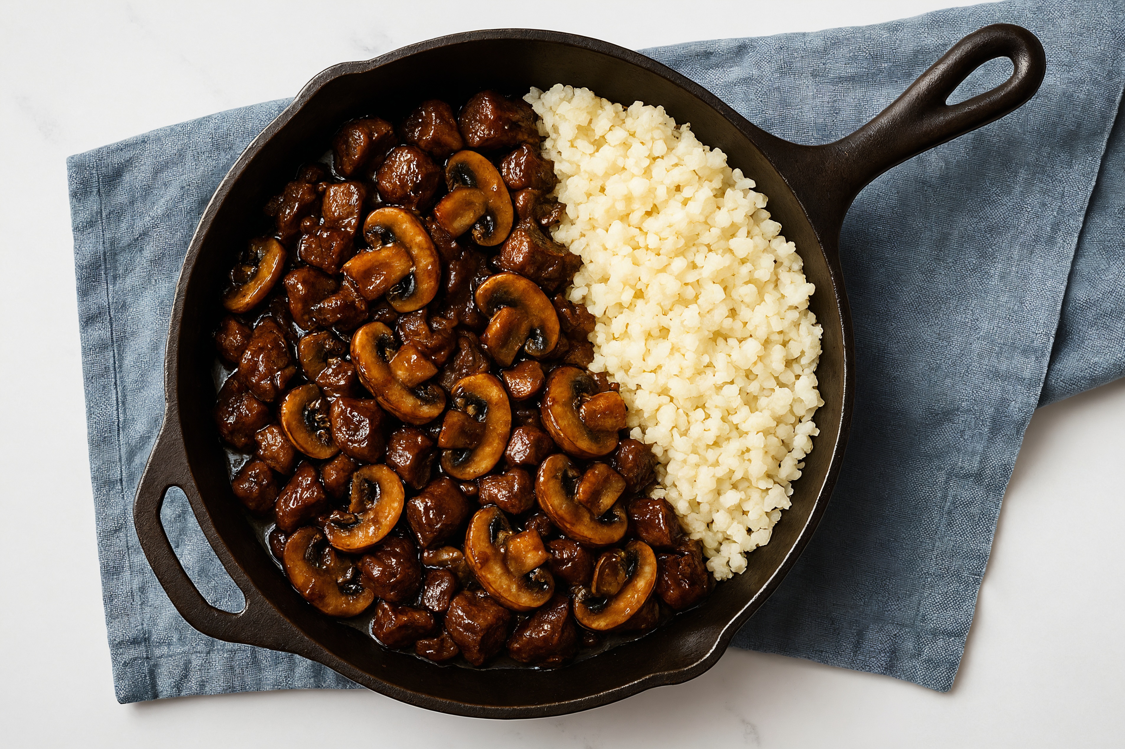 Teriyaki Short Rib Stir-Fry with Mushrooms over Riced Cauliflower