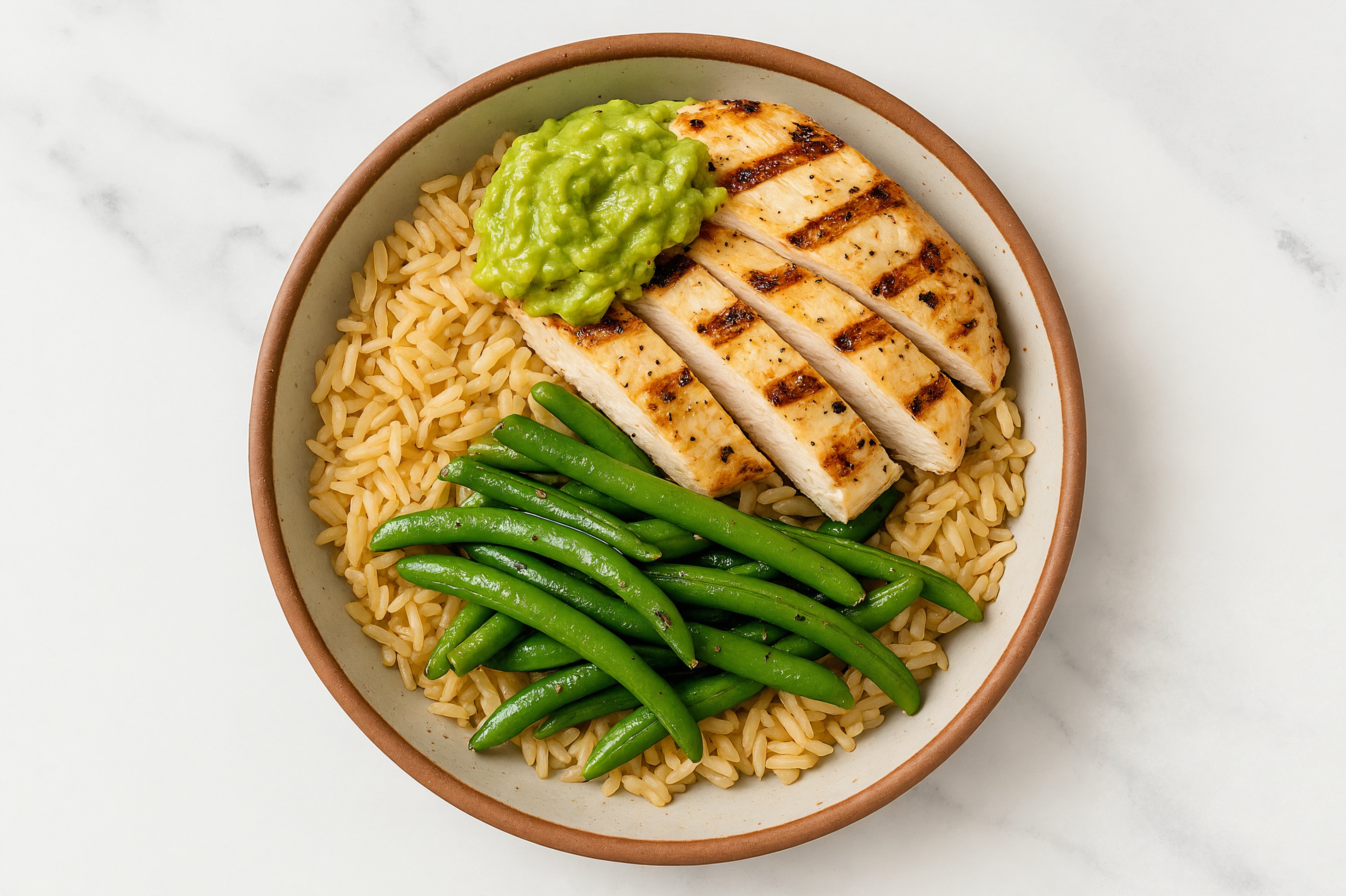 Grilled Chicken Rice Bowl with Guacamole & Green Beans