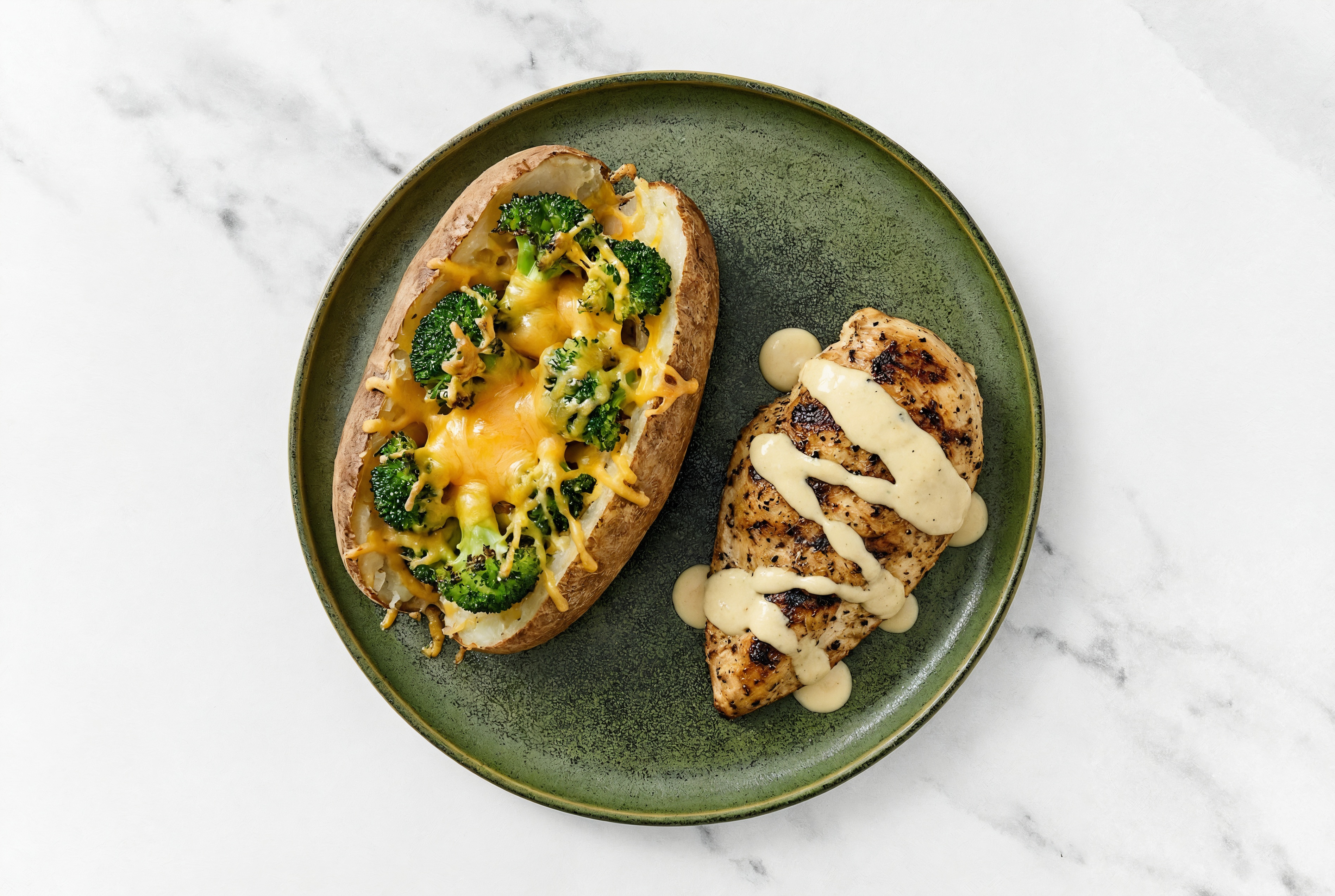 Cheesy Seasoned Grilled Chicken Breast + Broccoli Bunches with Creamy Horseradish