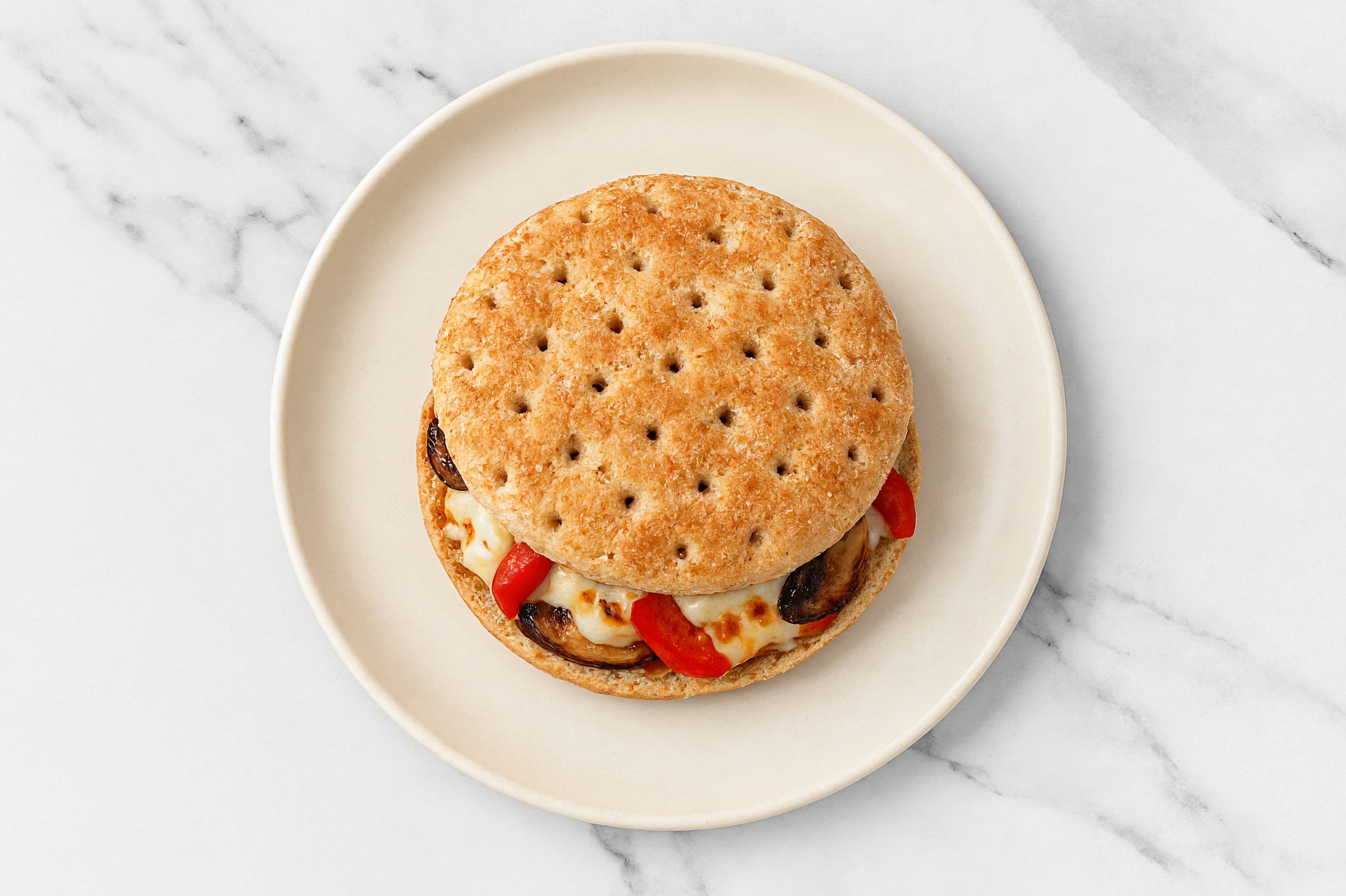 Vegan Portabella Melt with Red Bell Pepper