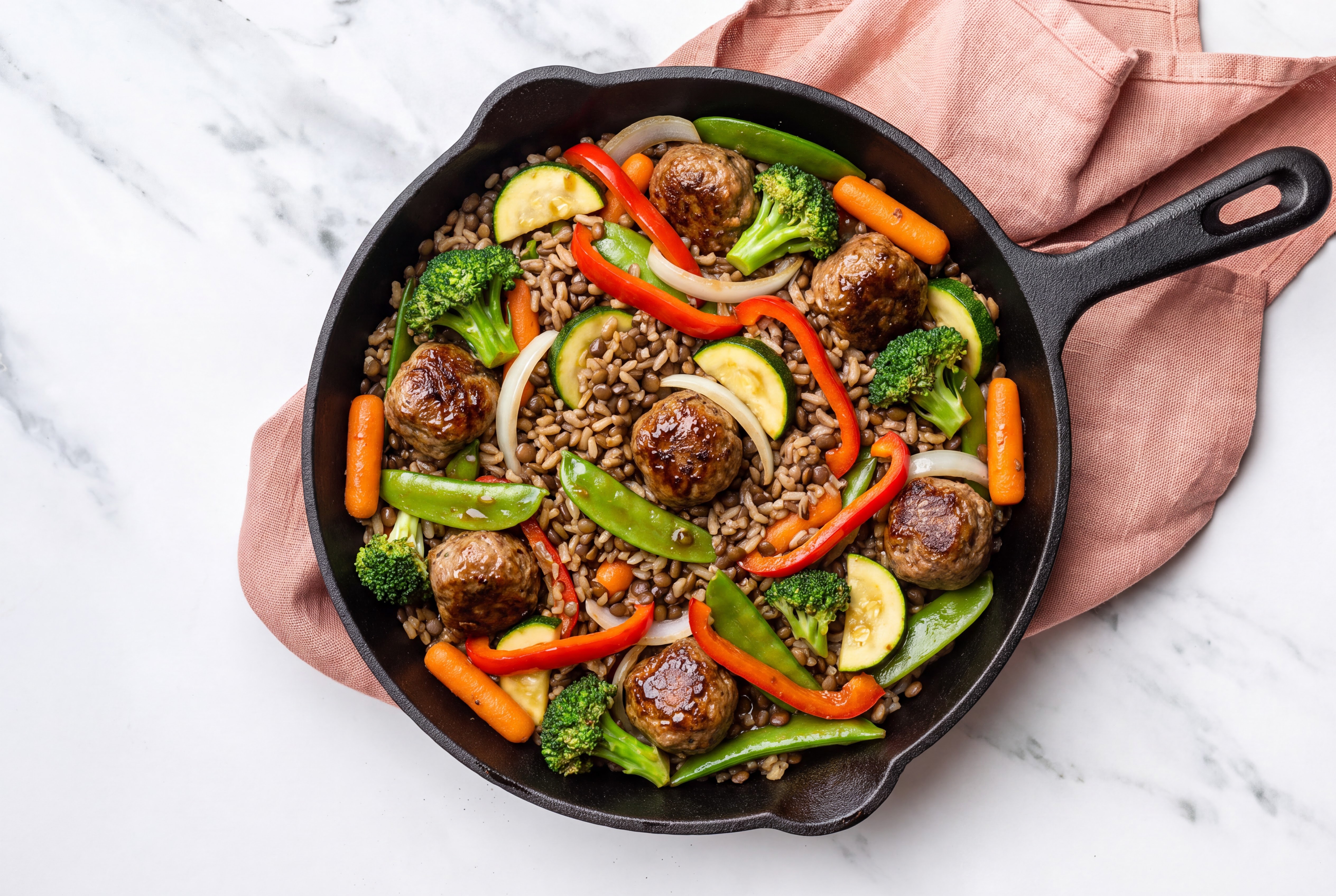 Teriyaki Meatball Stir-Fry with Mixed Veggies over Quinoa