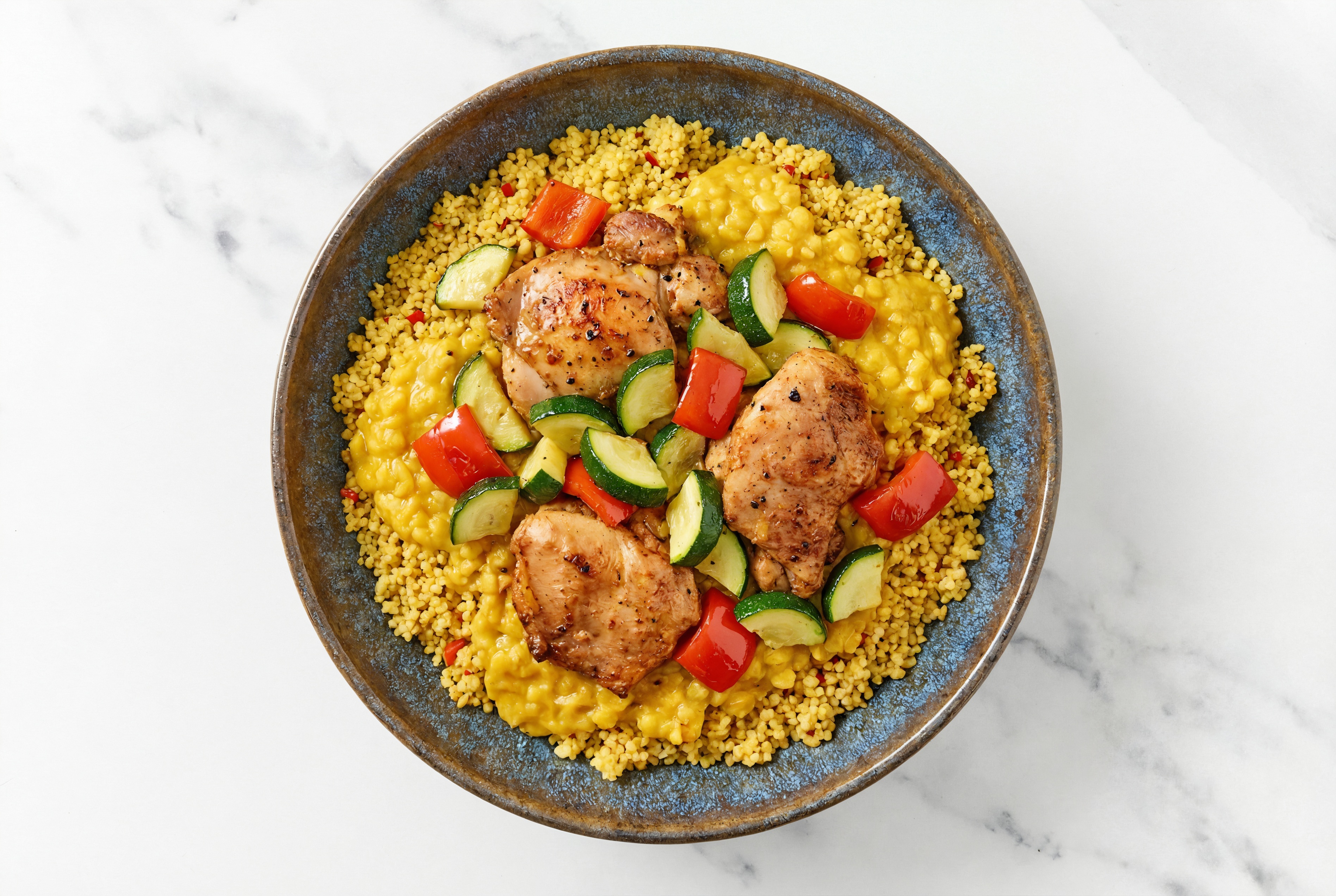 Spiced Couscous Chicken n' Vegetable Dal Bowl