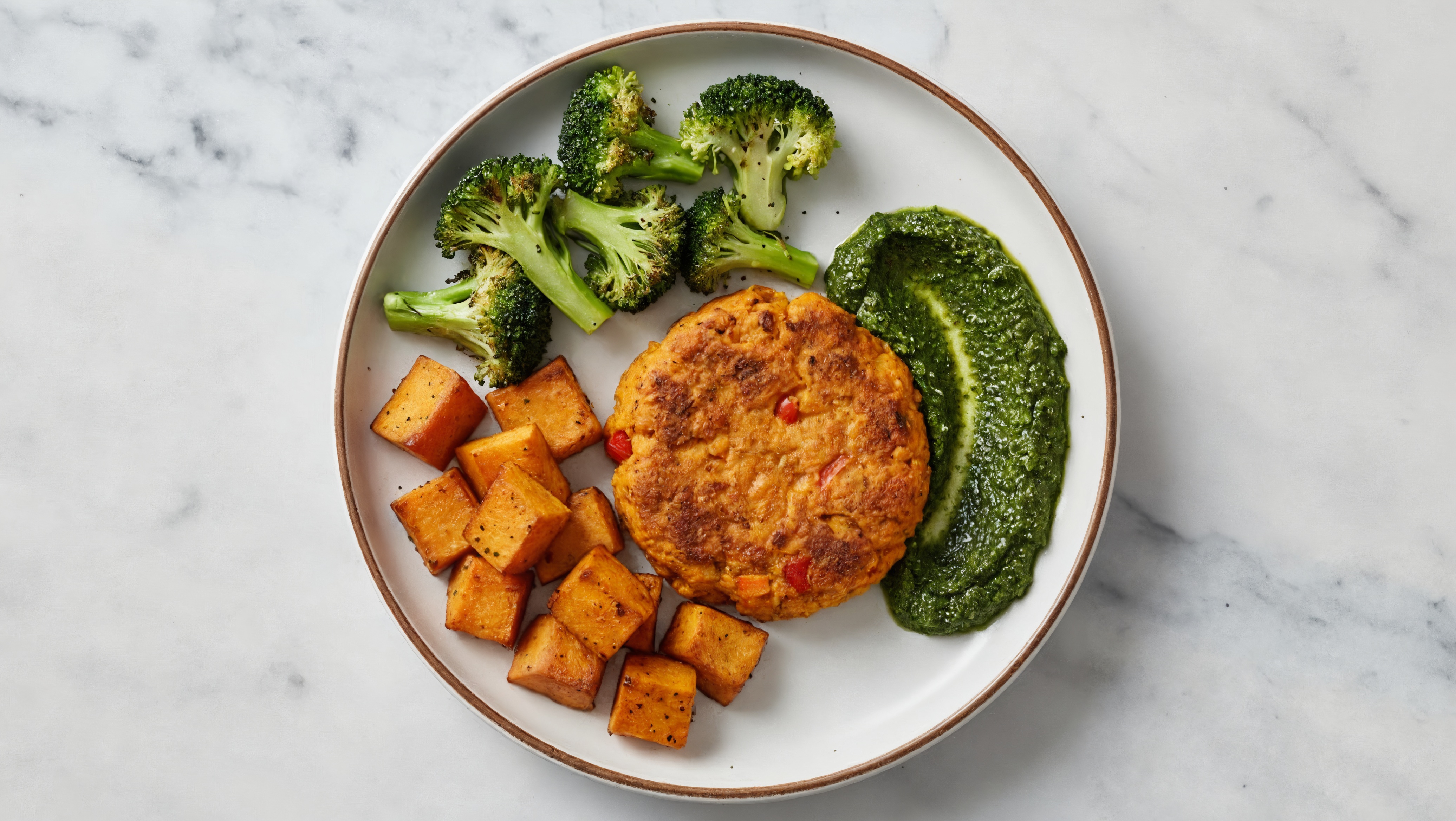 Kale Pesto Sweet Potato Patty with Sweet Potatoes & Broccoli