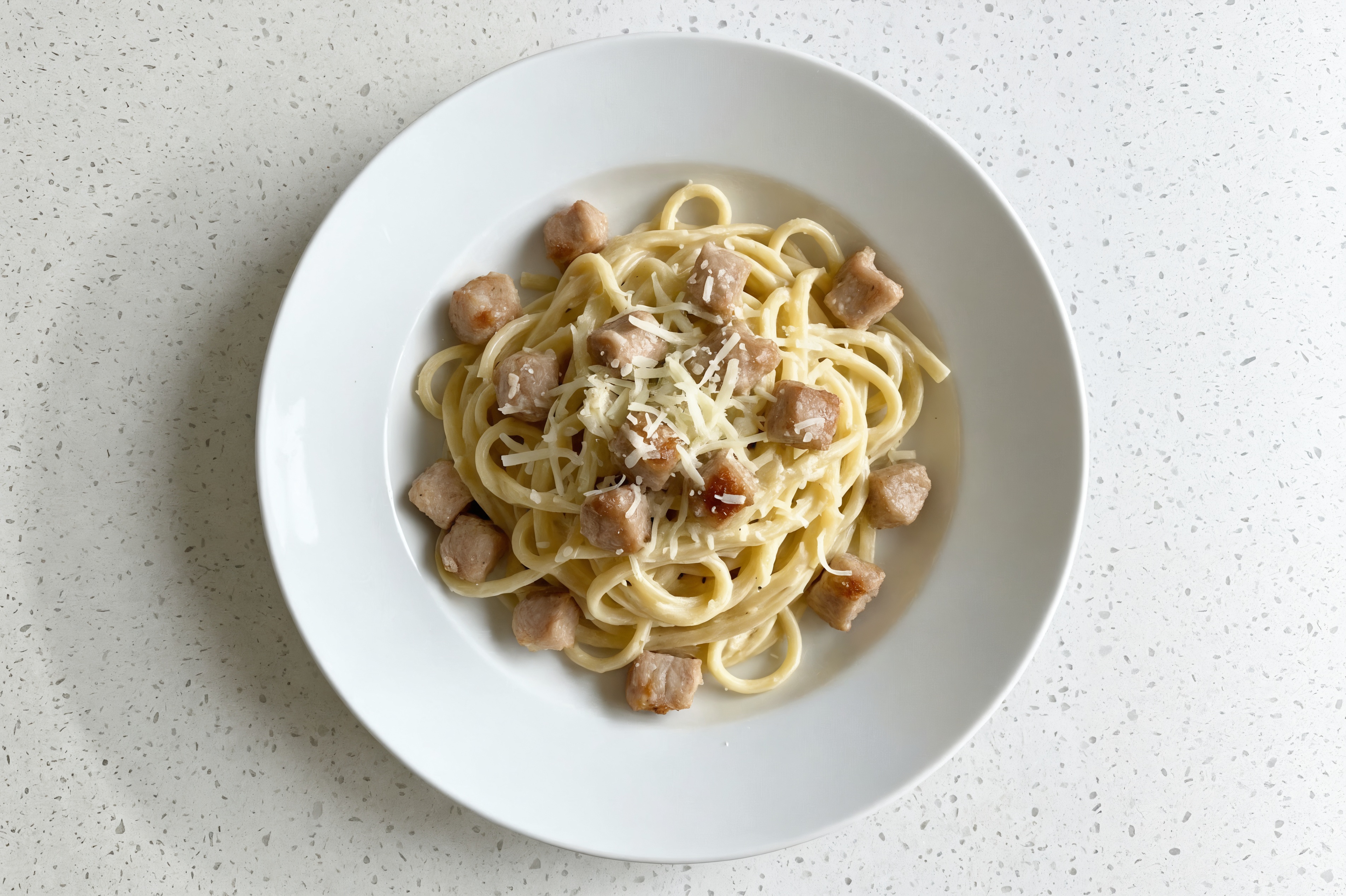 Alfredo Linguine with Pork Chops & Mozzarella