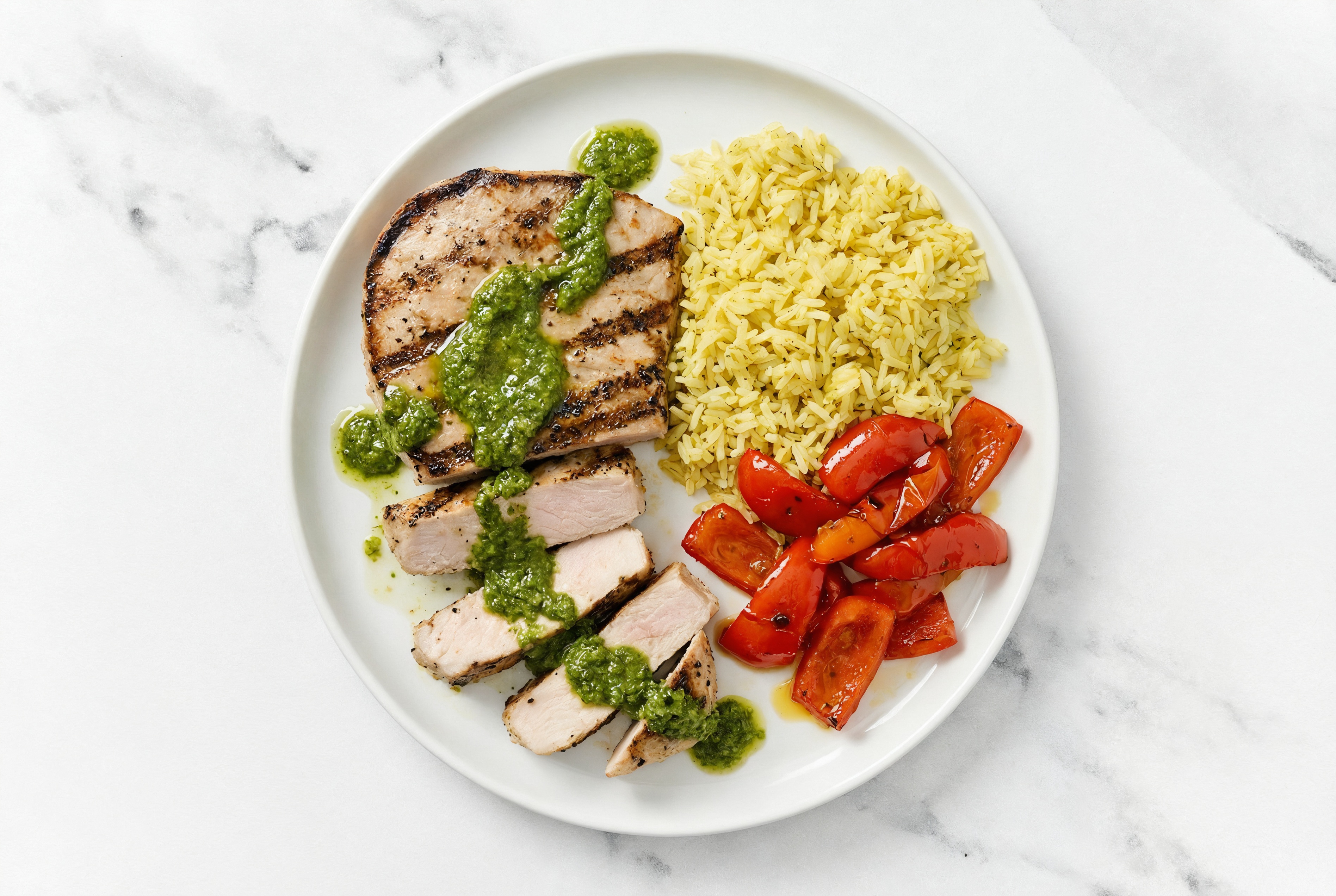  Grilled Pork Chop + Chimichurri Jasmine Rice Bowl with Red Bell Pepper