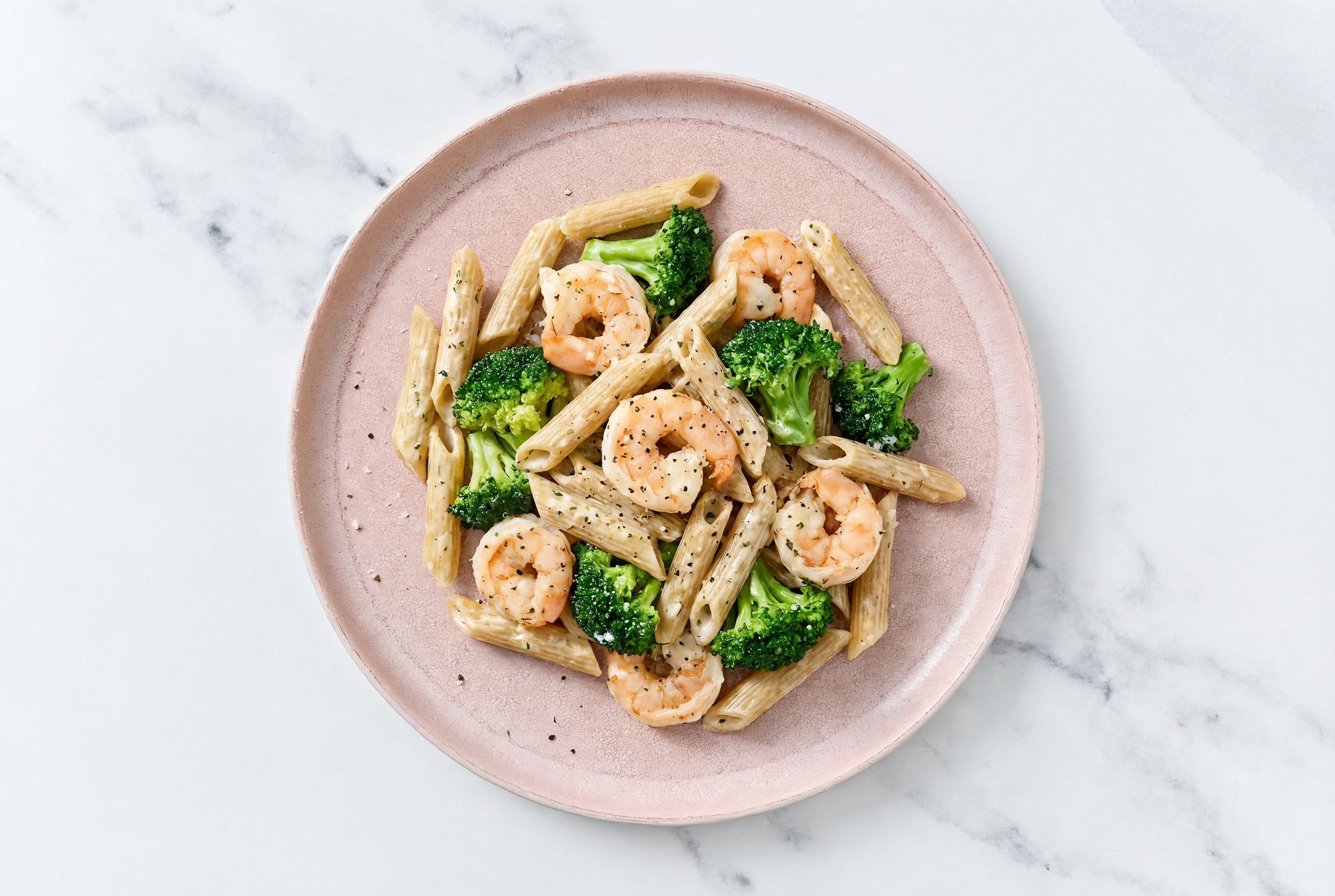 Creamy Garlic Shrimp + Organic Broccoli Pasta with Sourdough Penne Rigate