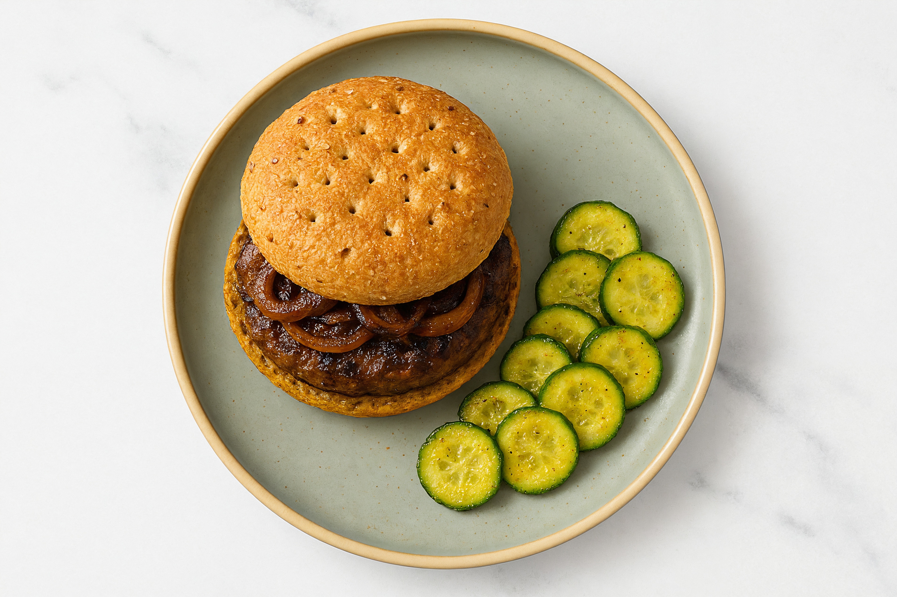 Curry Onion Burger + Cucumber Salad with Ground Beef Patties
