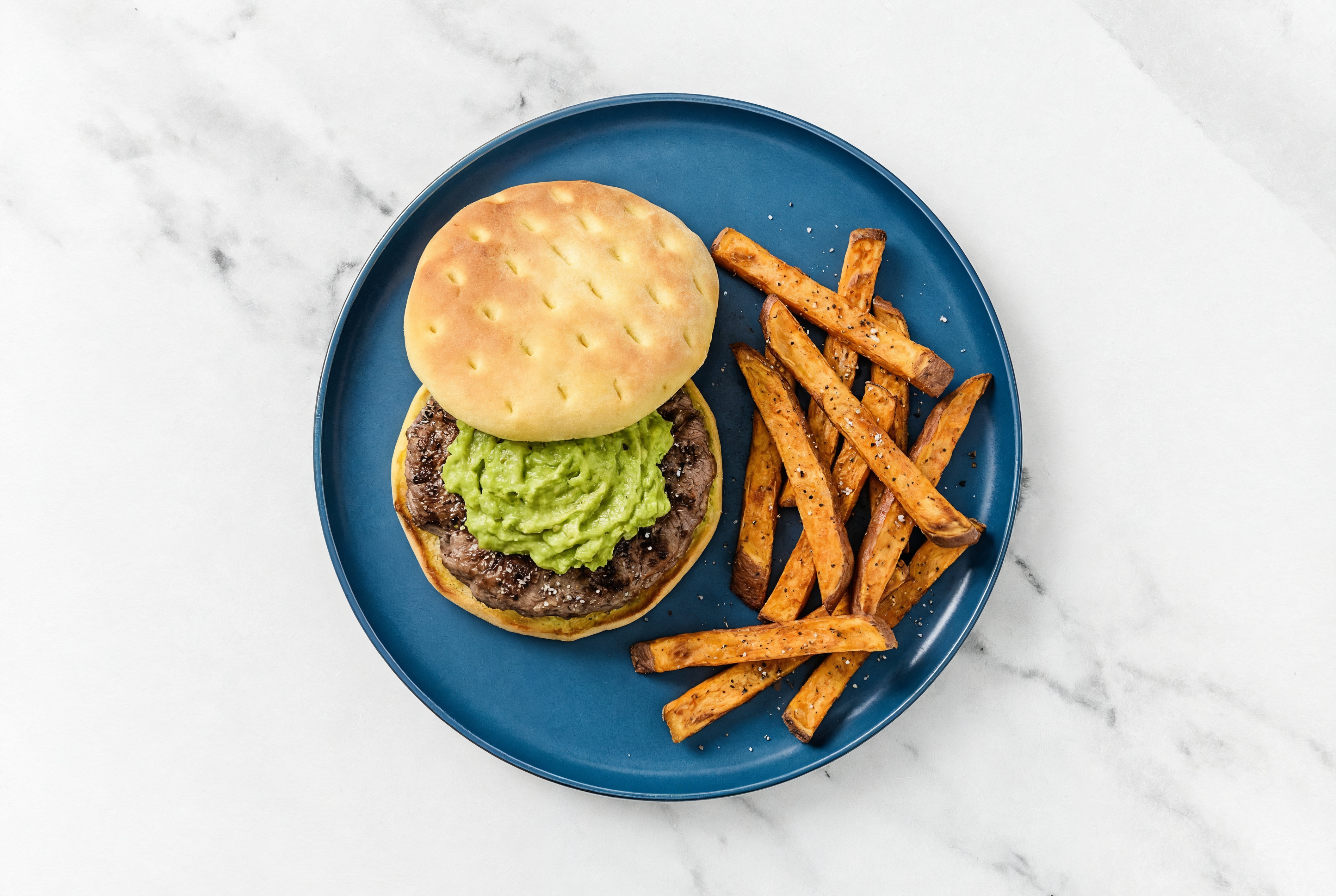  Wagyu Beef Guac Burger + Sweet Potato Fries
