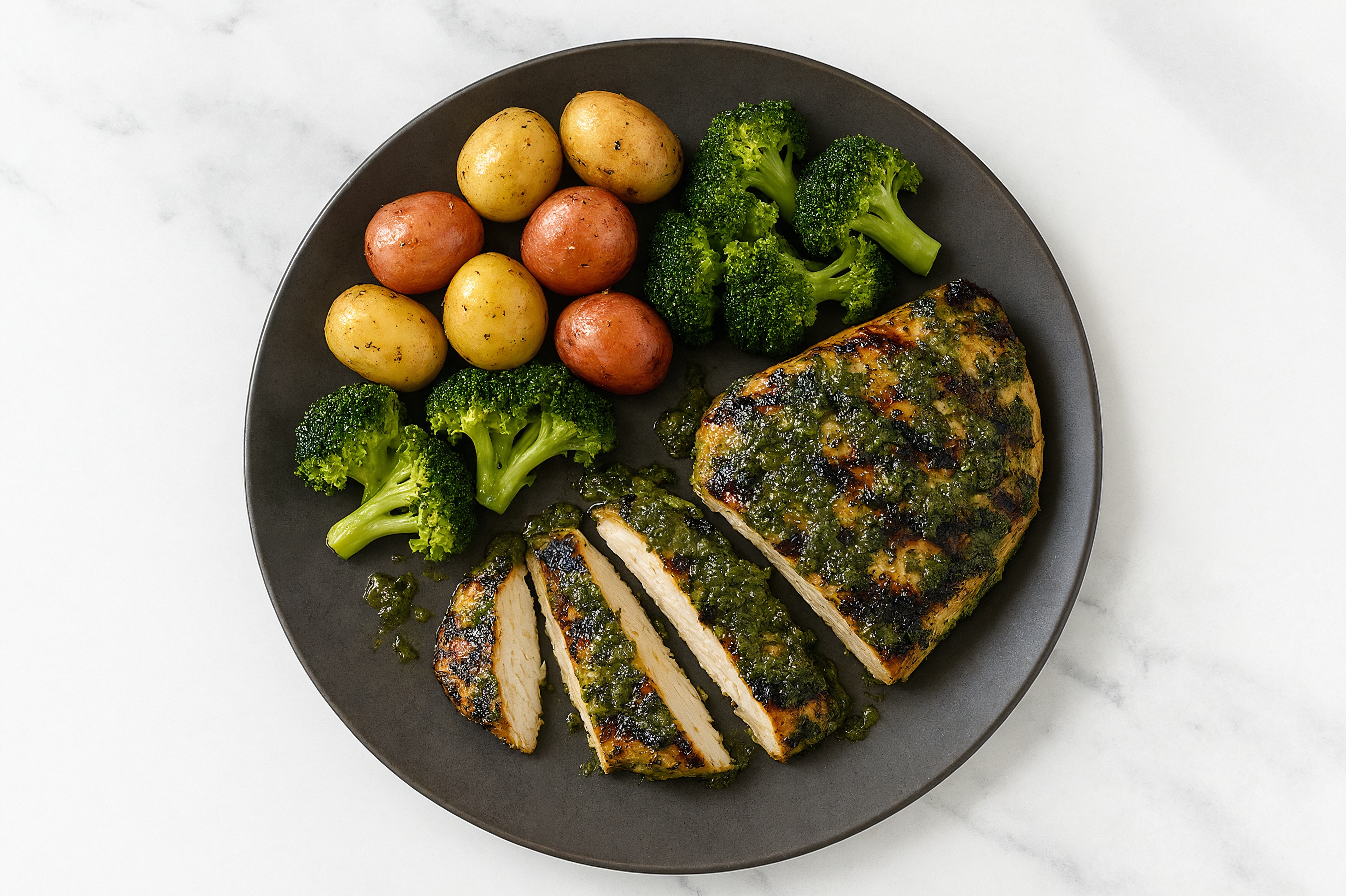 Grilled Pesto Mediterranean Chicken Breast + Roasted Potatoes