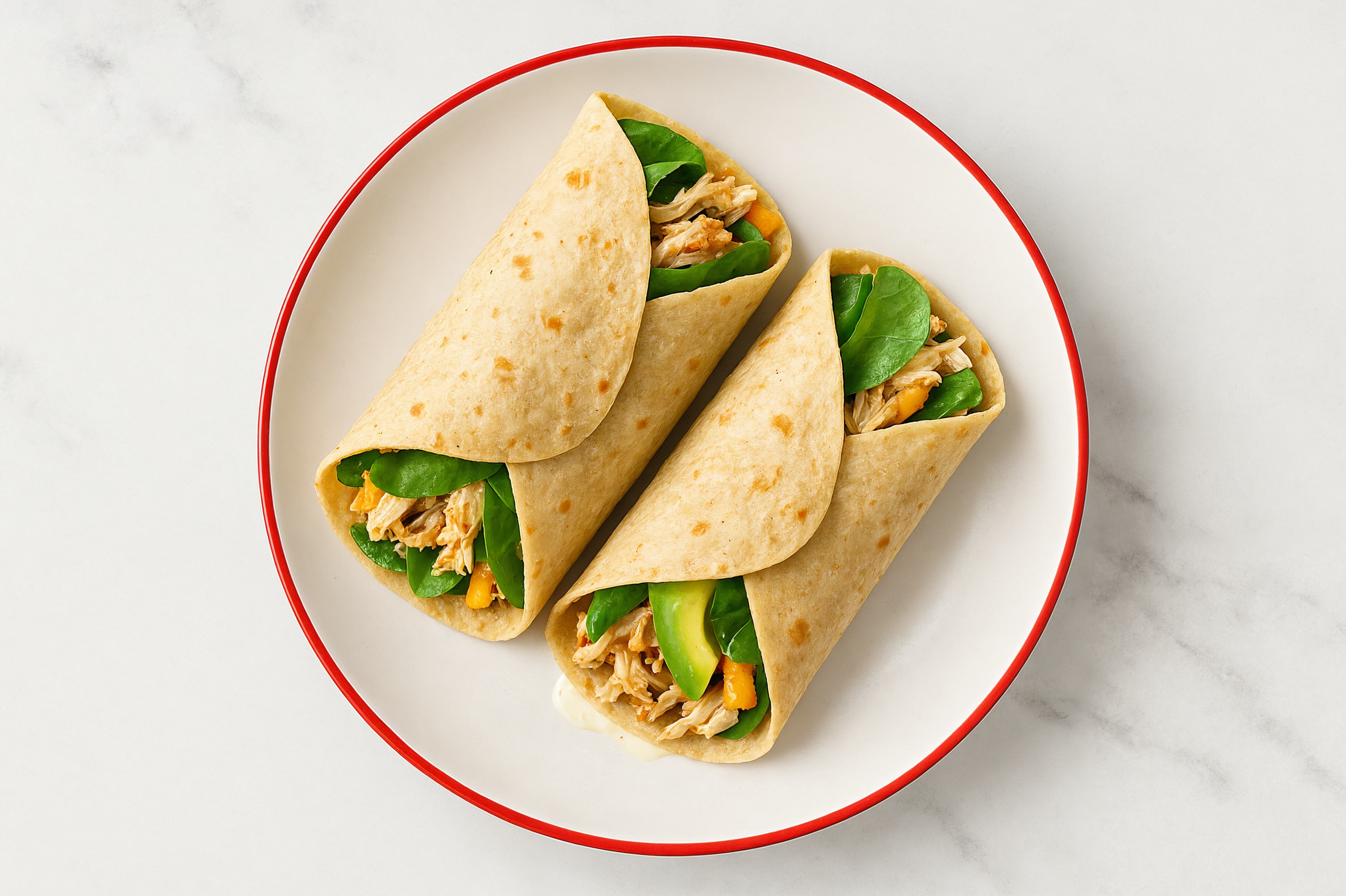 Tzatziki Avocado + Cheddar Tortilla Wraps with Spinach