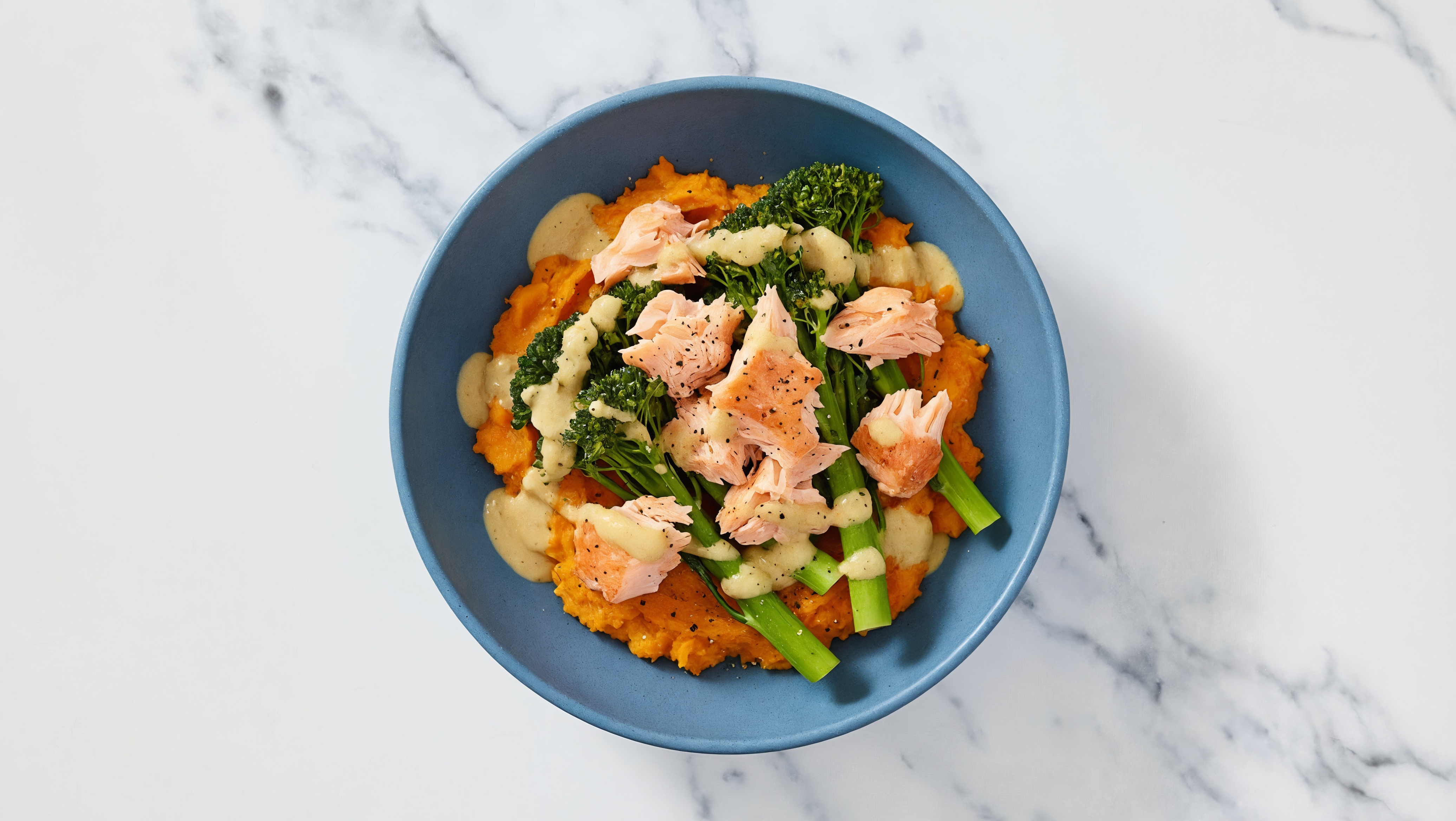 Creamy Miso Salmon Sweet Baby Broccoli Potato Bowl