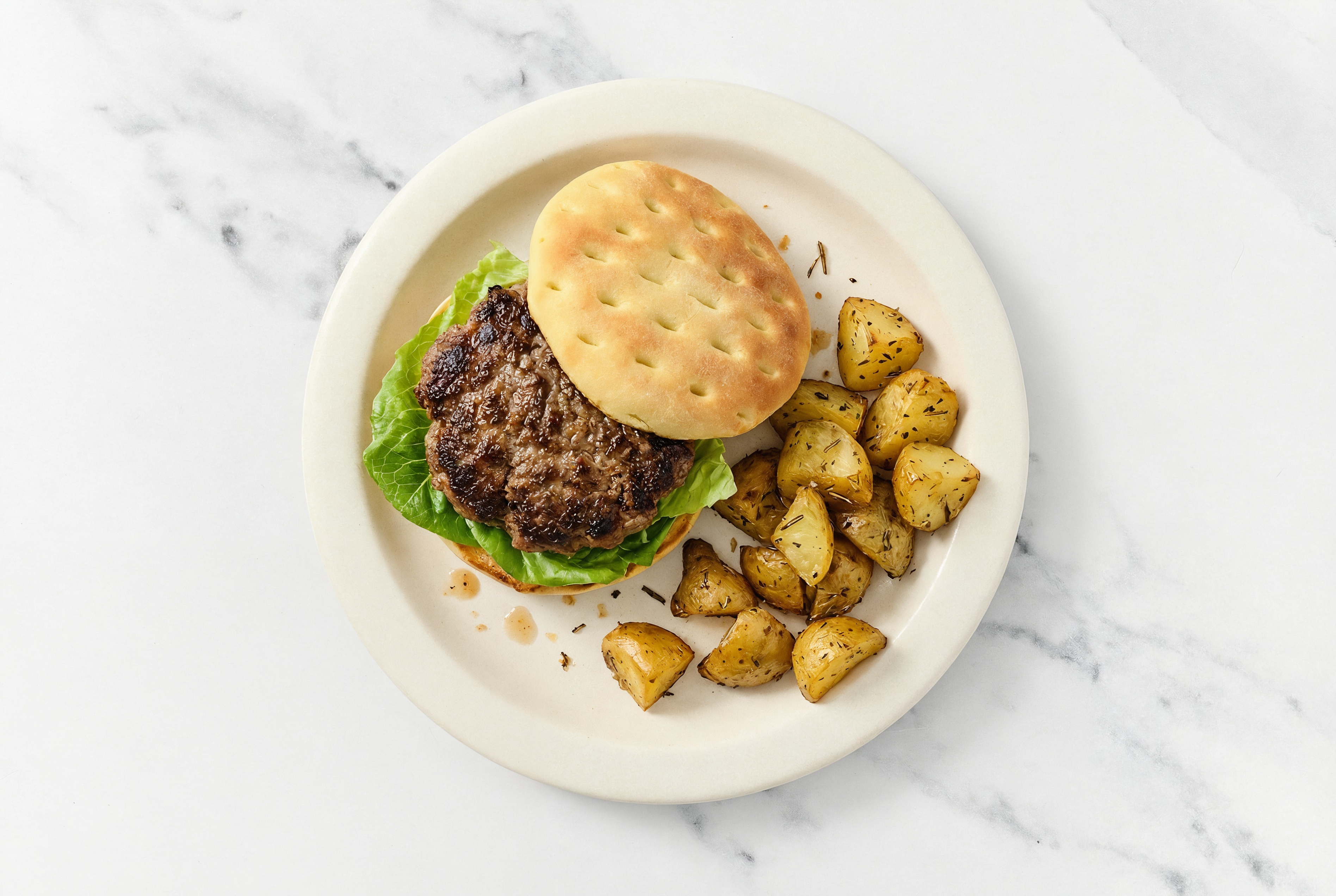 Burger + Rosemary Potatoes