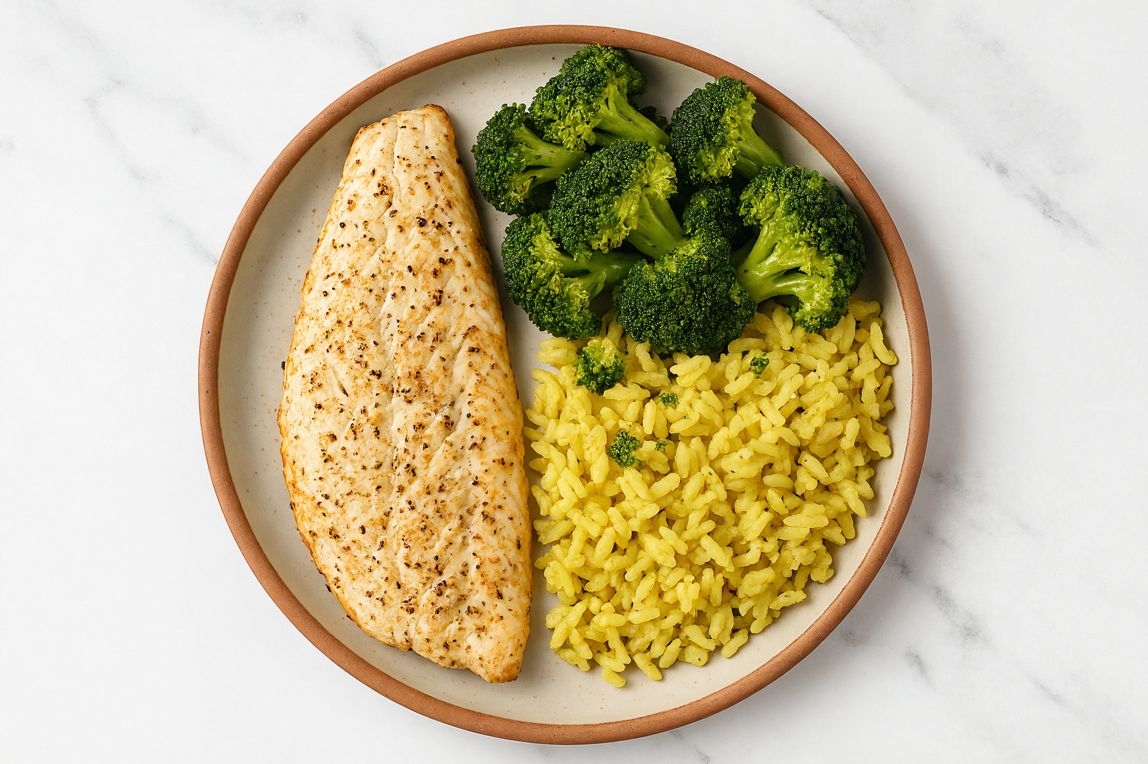 Garlic Oven Roasted Steelhead Trout with Organic Broccoli with Chicken & Herb Rice