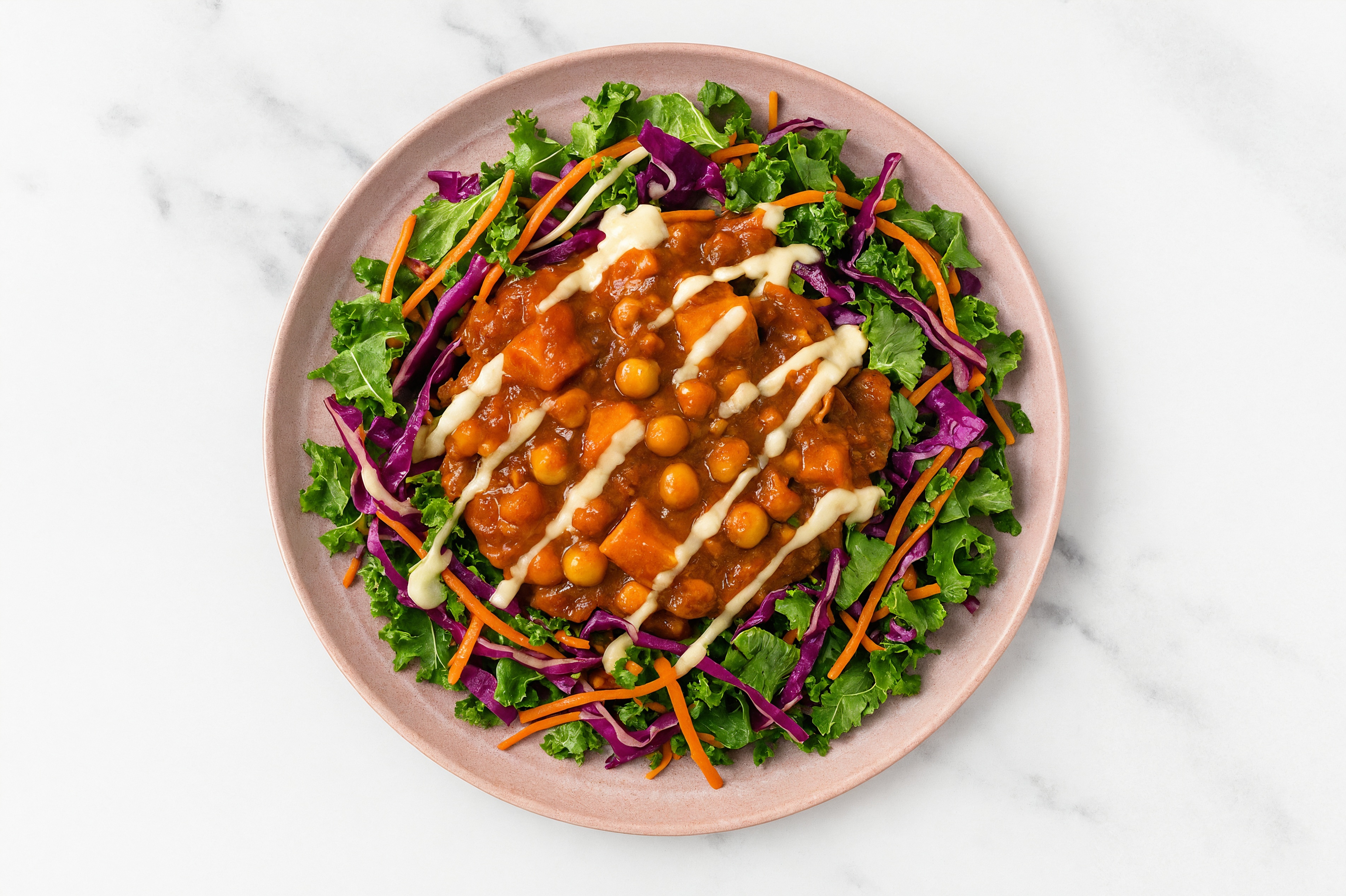 Sweet Potato Chickpea Vindaloo + Garlic Rainbow Veggies