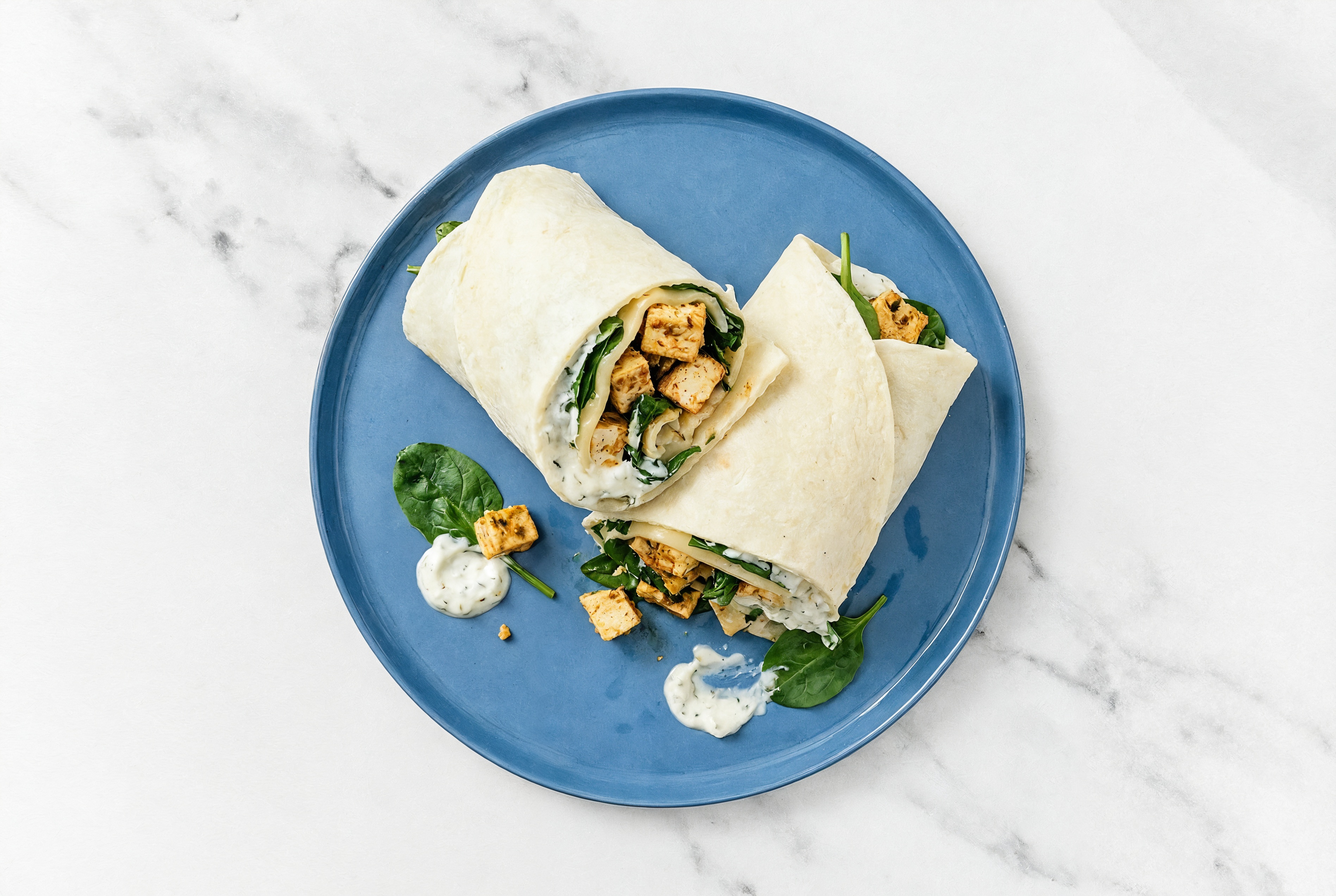 Tzatziki Spiced Tofu + Havarti Wraps with Spinach
