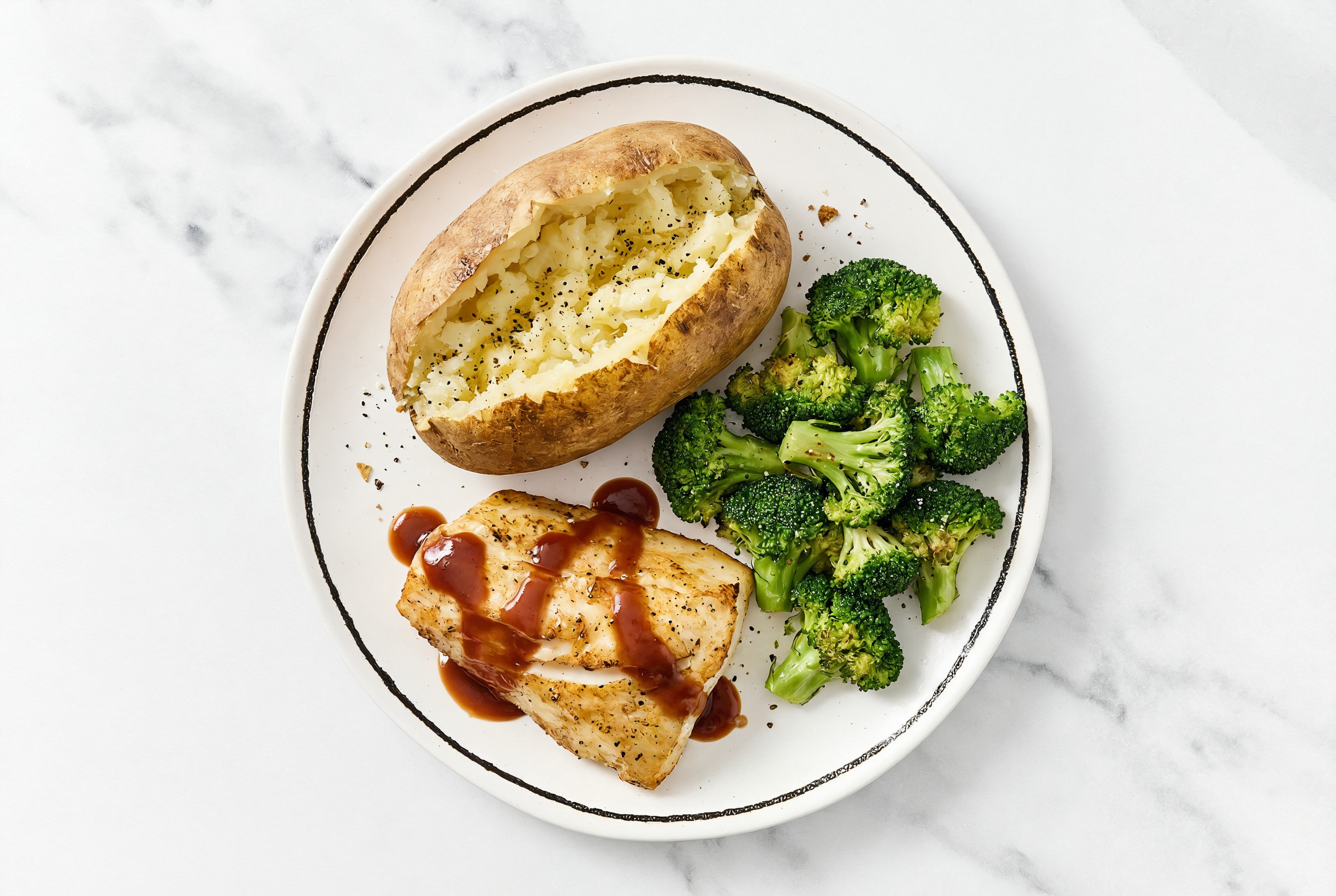 BBQ Wild Halibut with Russet Potato & Organic Broccoli