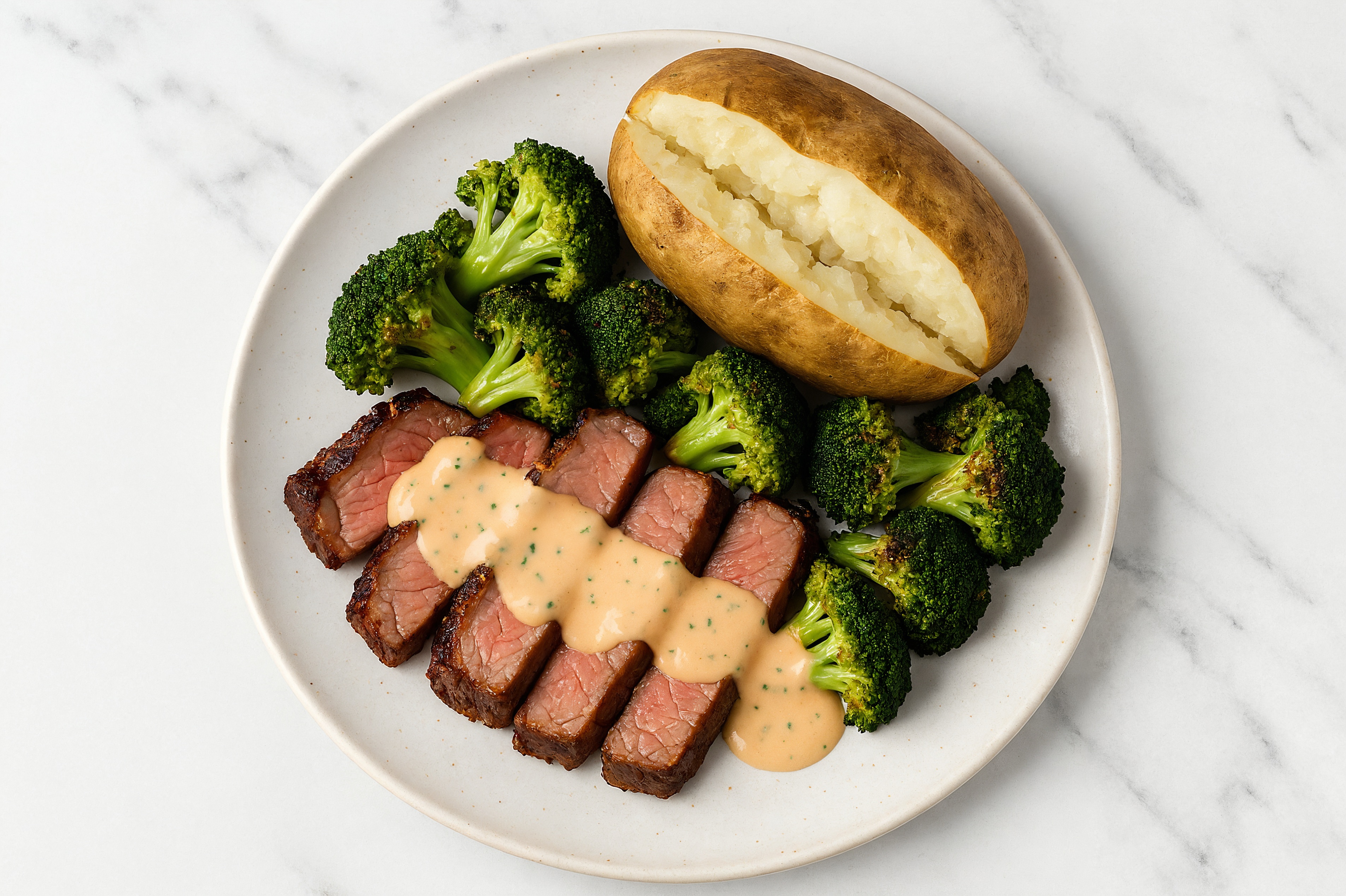 Wagyu Ribeye with Awesome Sauce + Russet Potato + Organic Broccoli